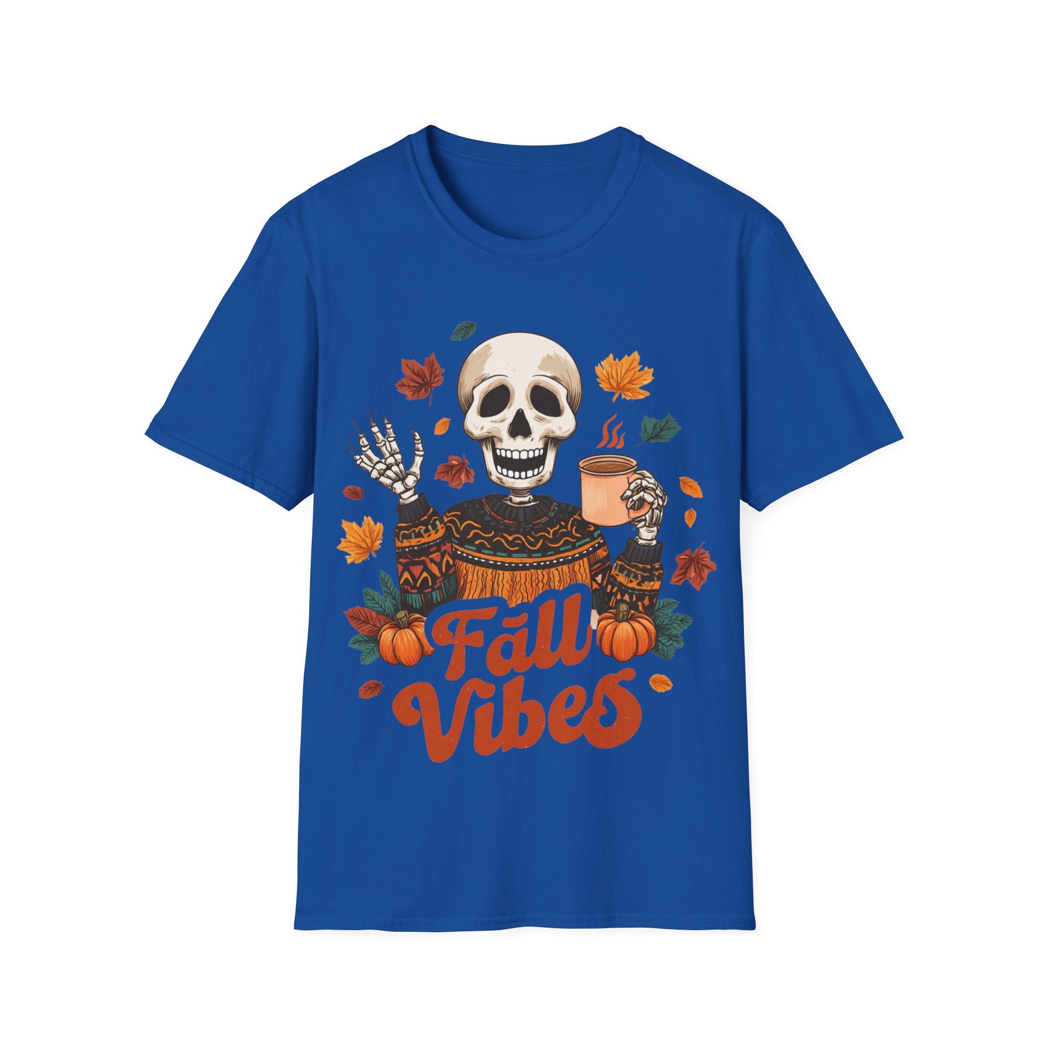 Fall Vibes Skeleton Sweatshirt Art | Cozy Autumn Coffee Skeleton Print | Halloween Fall Decor