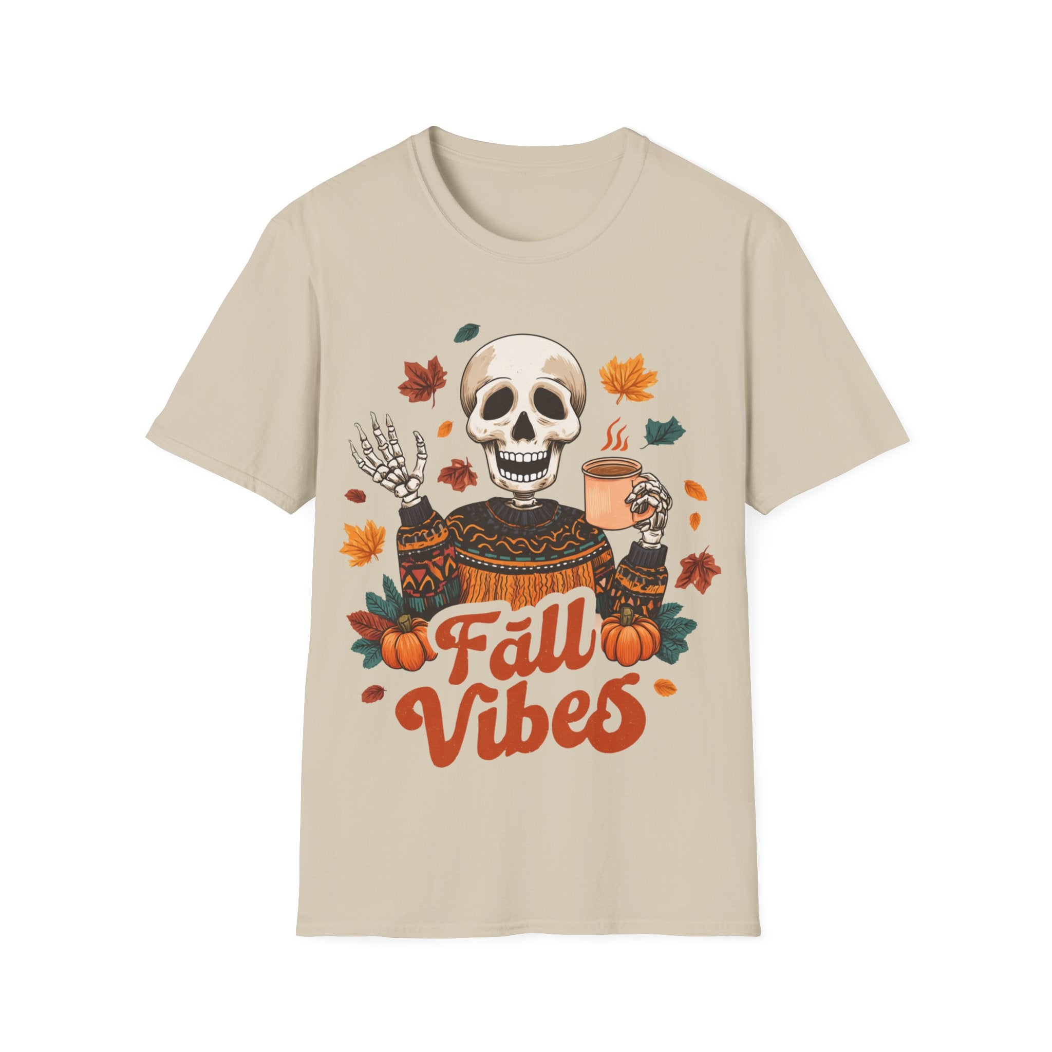 Fall Vibes Skeleton Sweatshirt Art | Cozy Autumn Coffee Skeleton Print | Halloween Fall Decor