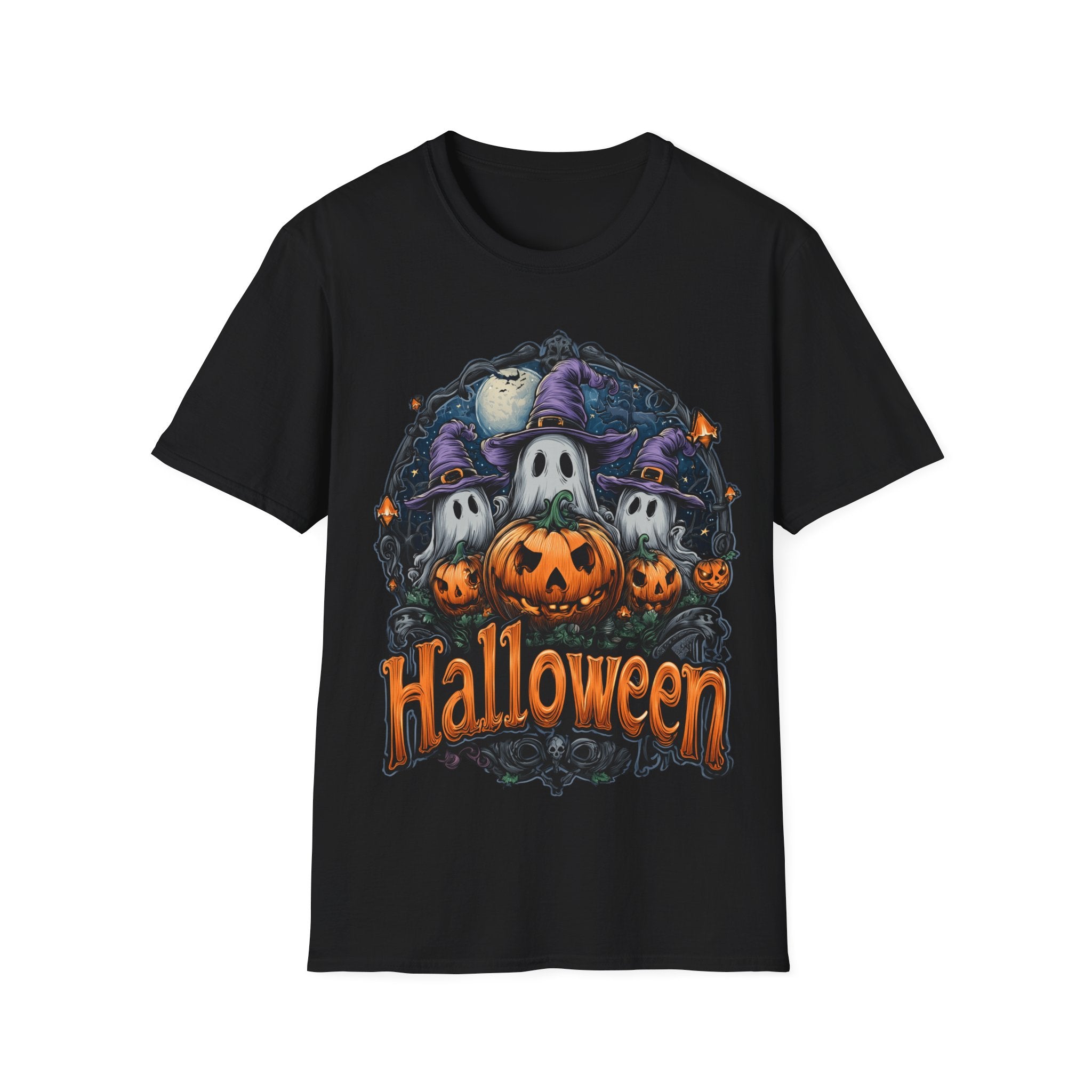 Halloween Shirt | Cute Ghost & Pumpkin T-Shirt | Witch Hat Graphic Tee | Spooky Season Outfit | Fall Party Top