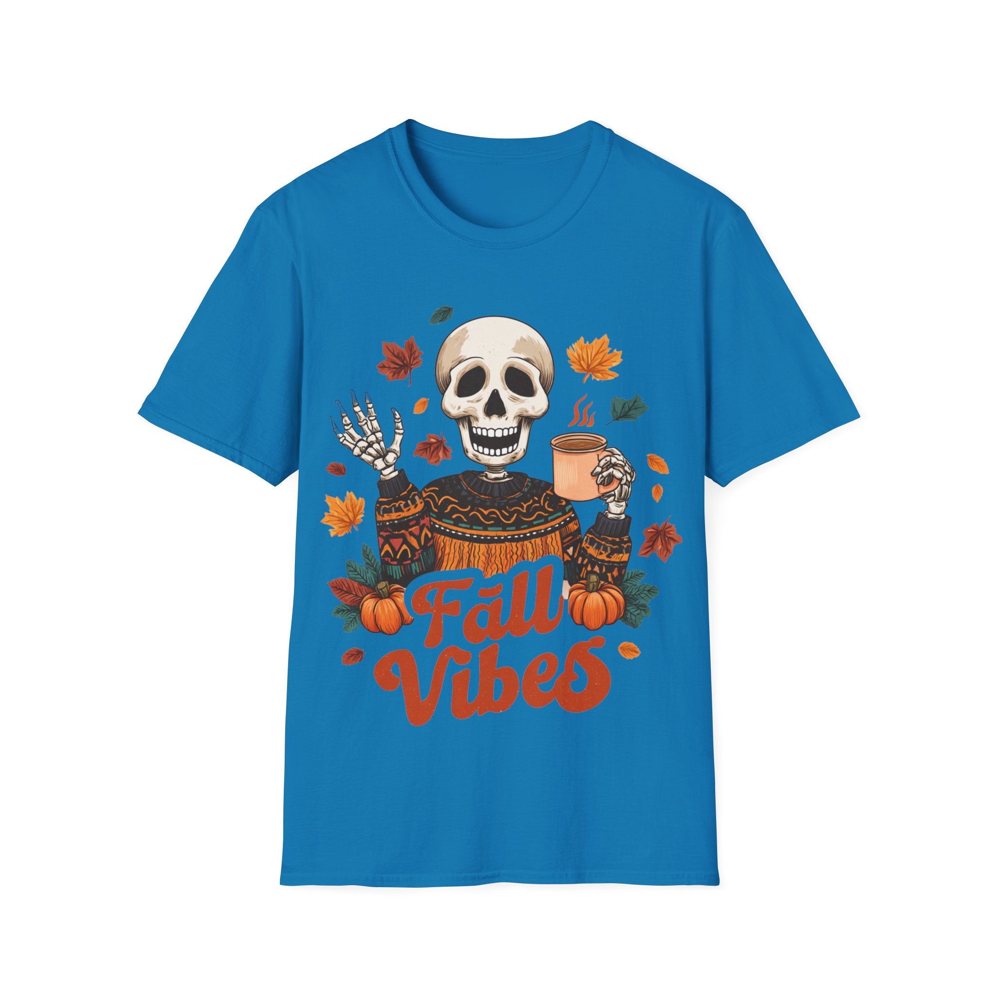Fall Vibes Skeleton Sweatshirt Art | Cozy Autumn Coffee Skeleton Print | Halloween Fall Decor