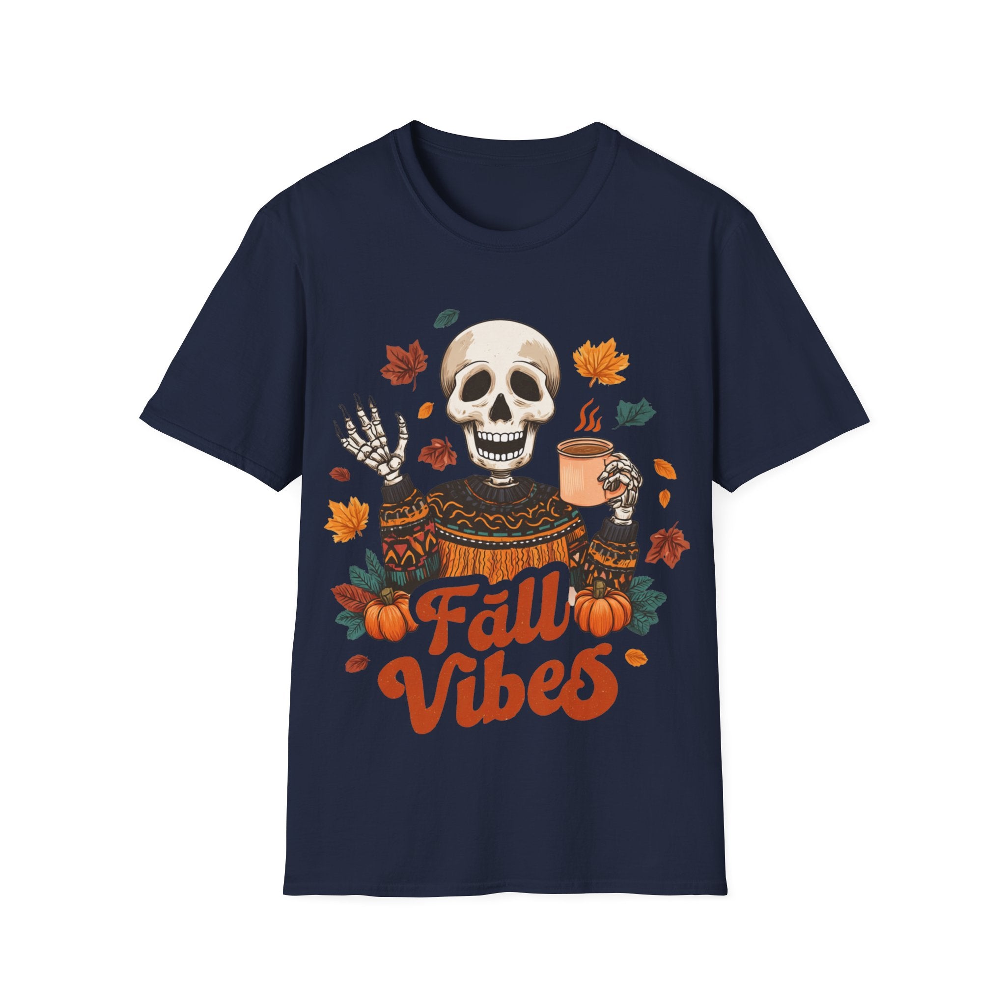 Fall Vibes Skeleton Sweatshirt Art | Cozy Autumn Coffee Skeleton Print | Halloween Fall Decor
