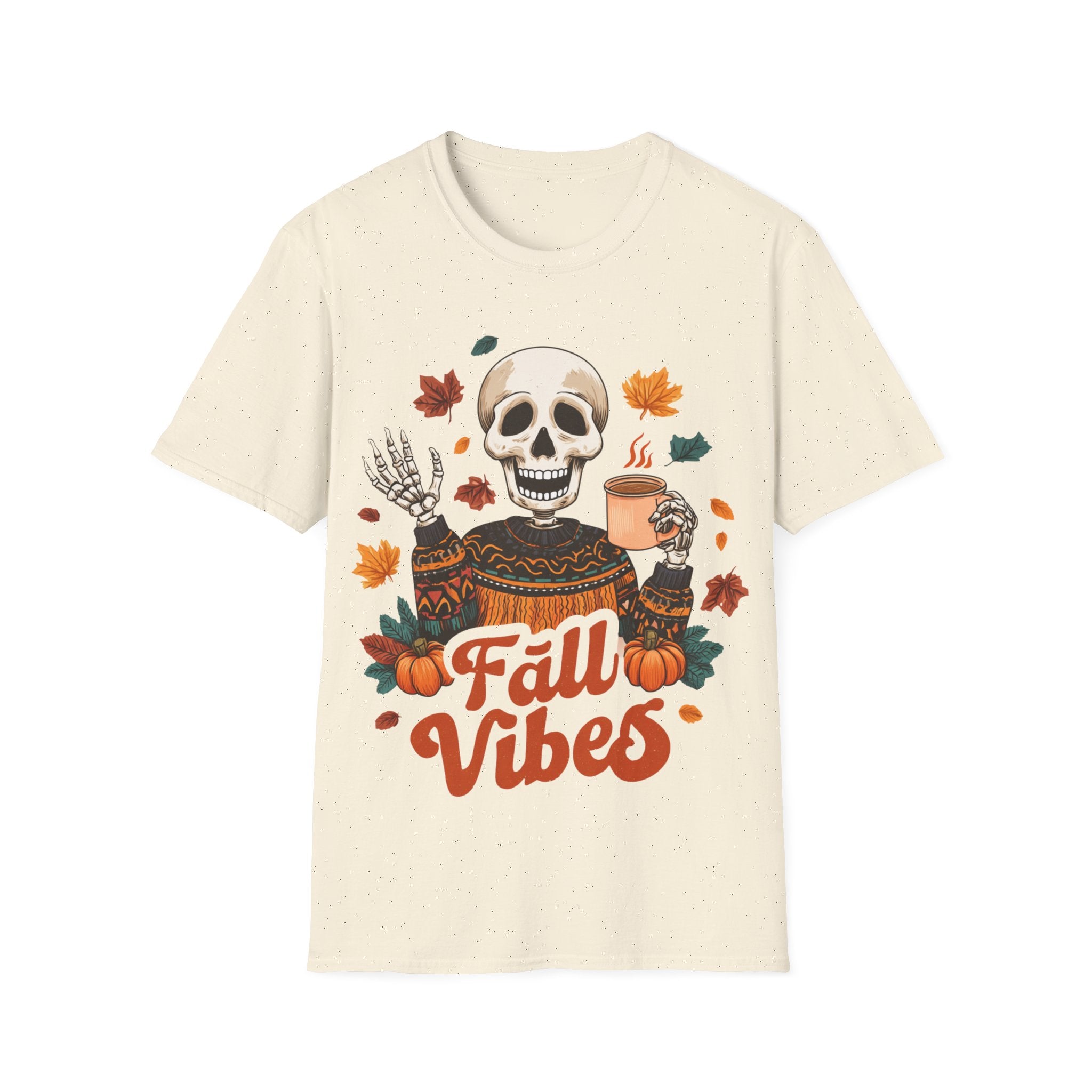 Fall Vibes Skeleton Sweatshirt Art | Cozy Autumn Coffee Skeleton Print | Halloween Fall Decor