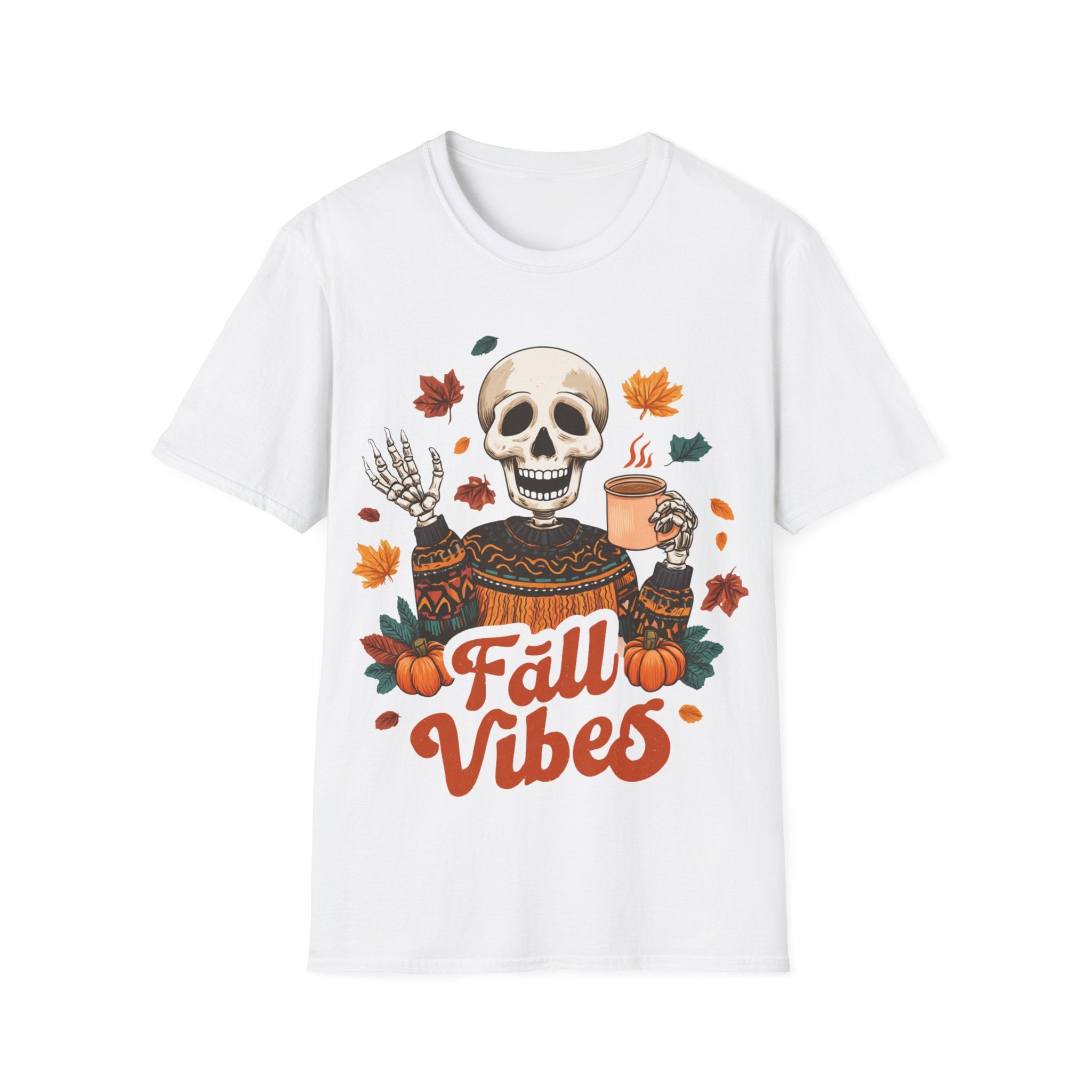 Fall Vibes Skeleton Sweatshirt Art | Cozy Autumn Coffee Skeleton Print | Halloween Fall Decor
