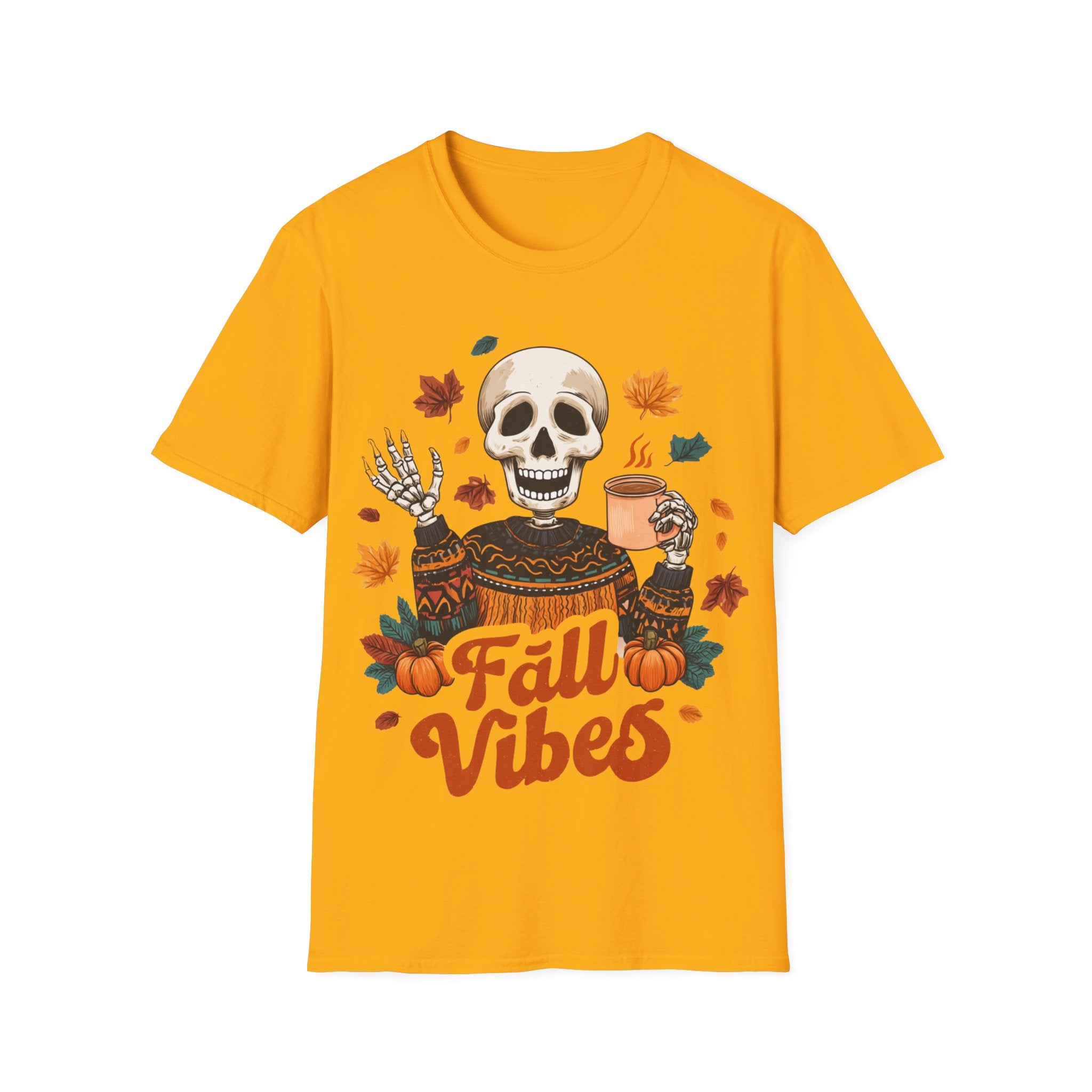 Fall Vibes Skeleton Sweatshirt Art | Cozy Autumn Coffee Skeleton Print | Halloween Fall Decor