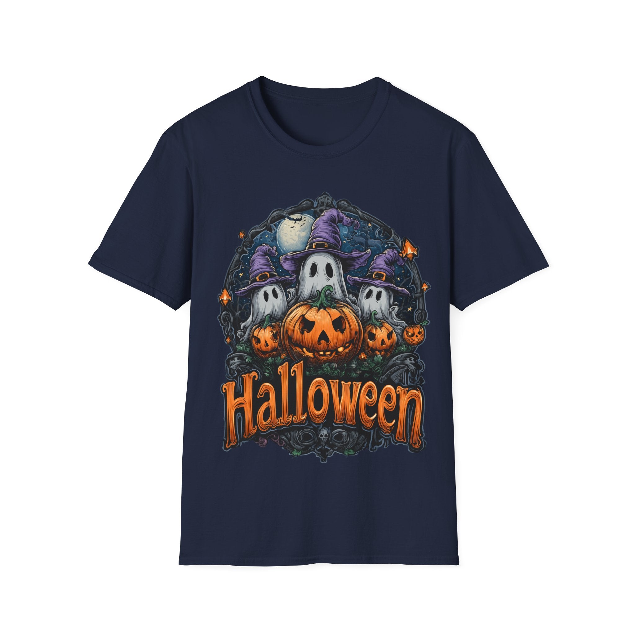 Halloween Shirt | Cute Ghost & Pumpkin T-Shirt | Witch Hat Graphic Tee | Spooky Season Outfit | Fall Party Top