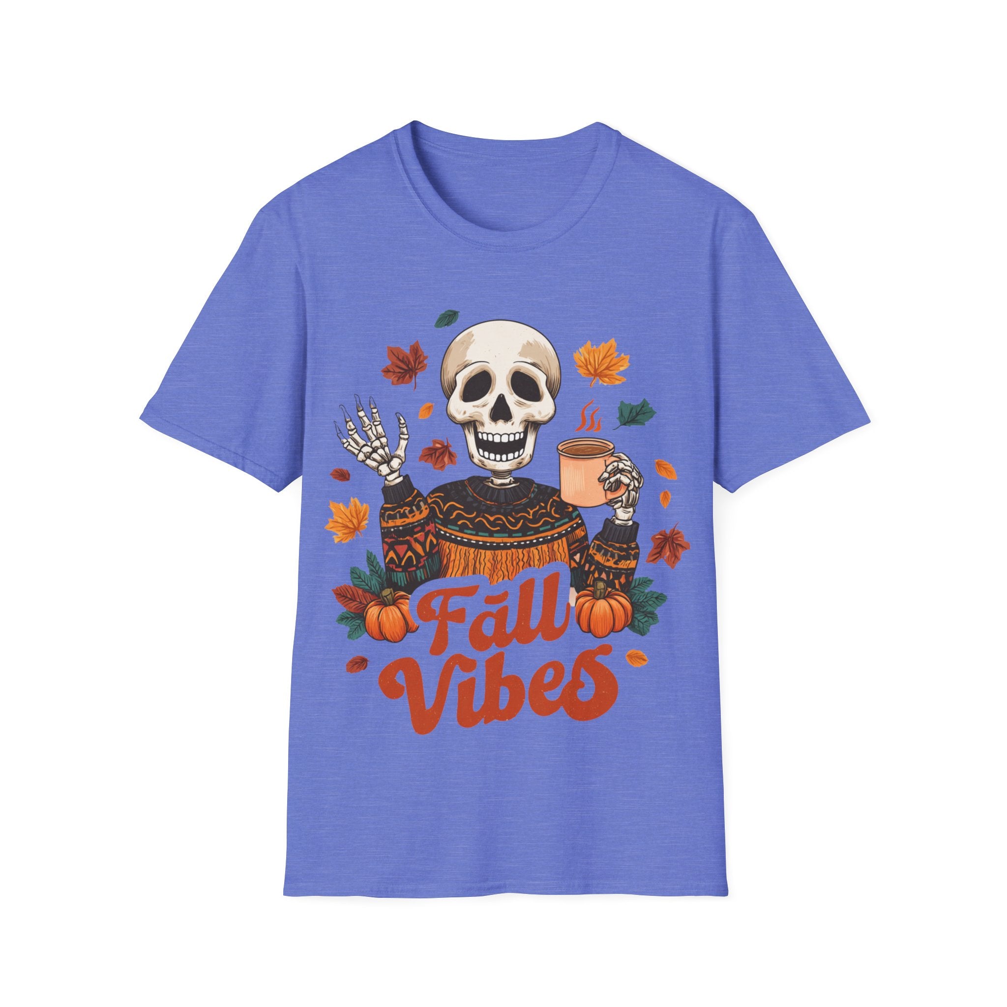 Fall Vibes Skeleton Sweatshirt Art | Cozy Autumn Coffee Skeleton Print | Halloween Fall Decor