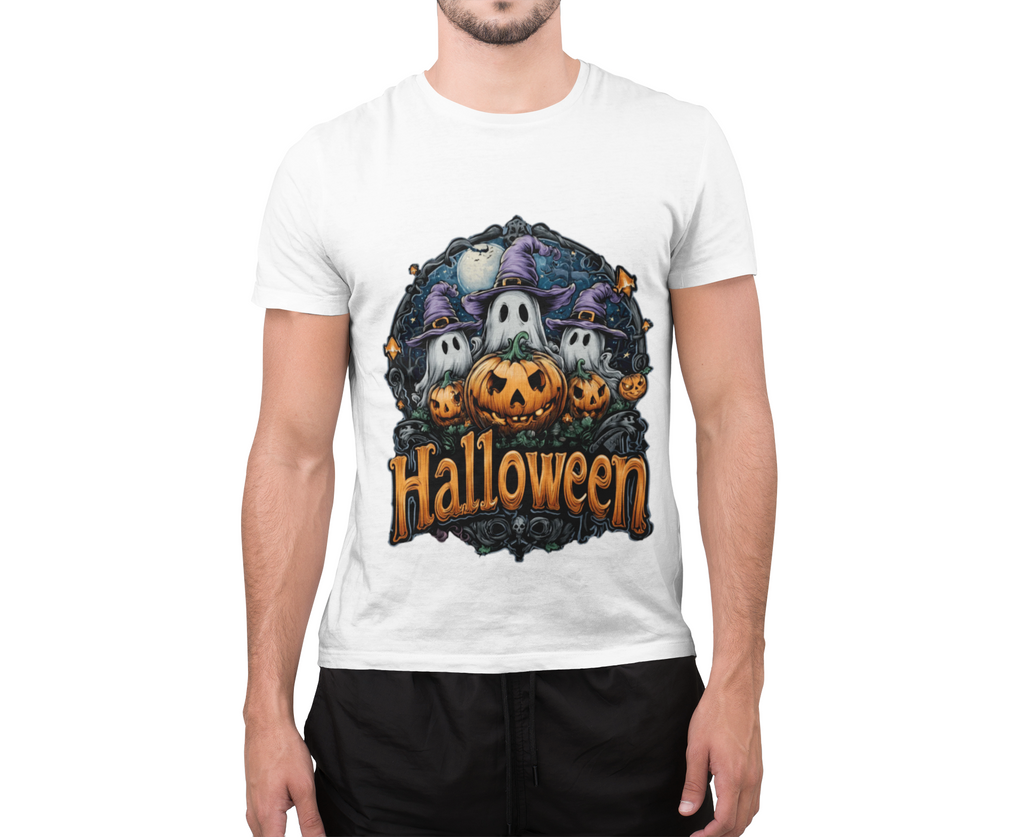Halloween Shirt | Cute Ghost & Pumpkin T-Shirt | Witch Hat Graphic Tee | Spooky Season Outfit | Fall Party Top