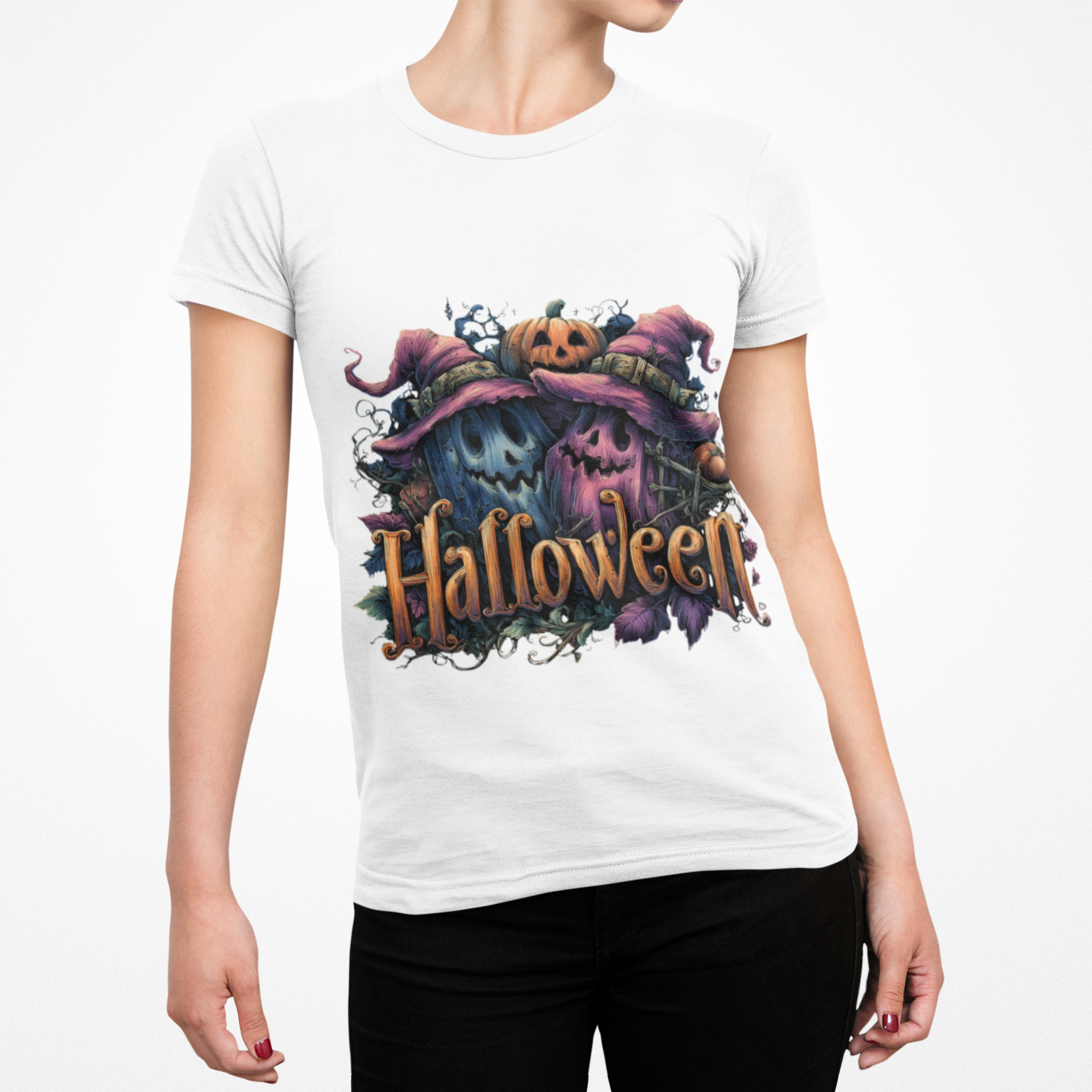 Whimsical Ghost Pumpkins Halloween Shirt – Cute Witch Hat Pumpkin Tee, Spooky Season Aesthetic Graphic Tee
