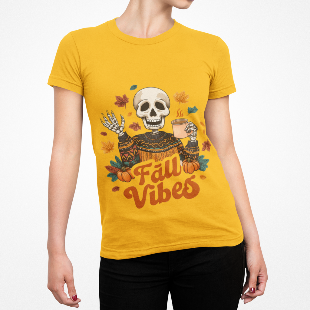 Fall Vibes Skeleton Sweatshirt Art | Cozy Autumn Coffee Skeleton Print | Halloween Fall Decor