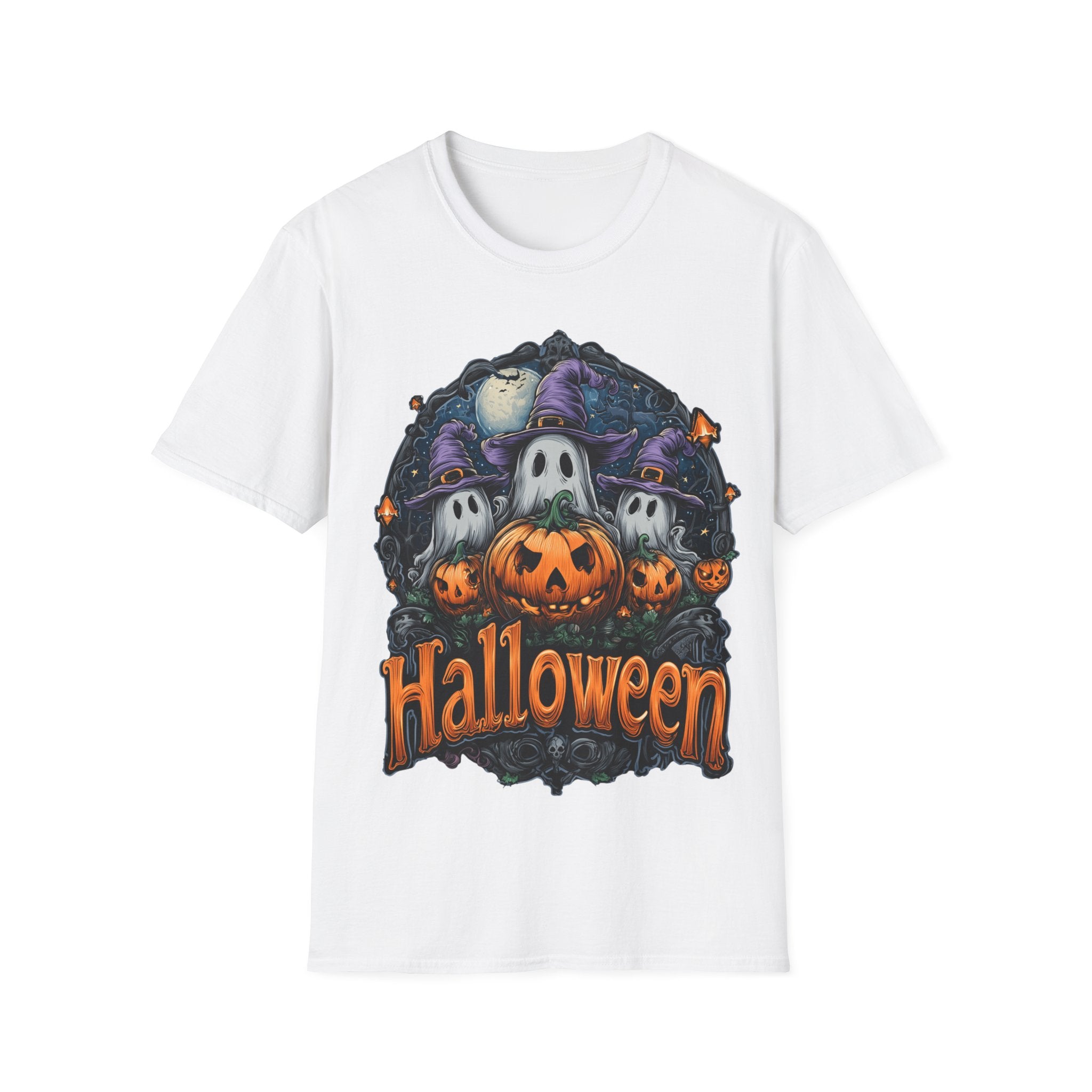 Halloween Shirt | Cute Ghost & Pumpkin T-Shirt | Witch Hat Graphic Tee | Spooky Season Outfit | Fall Party Top