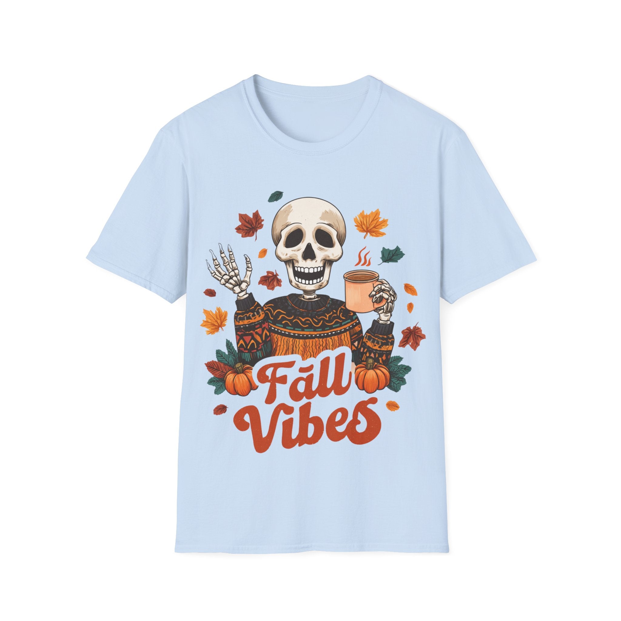 Fall Vibes Skeleton Sweatshirt Art | Cozy Autumn Coffee Skeleton Print | Halloween Fall Decor