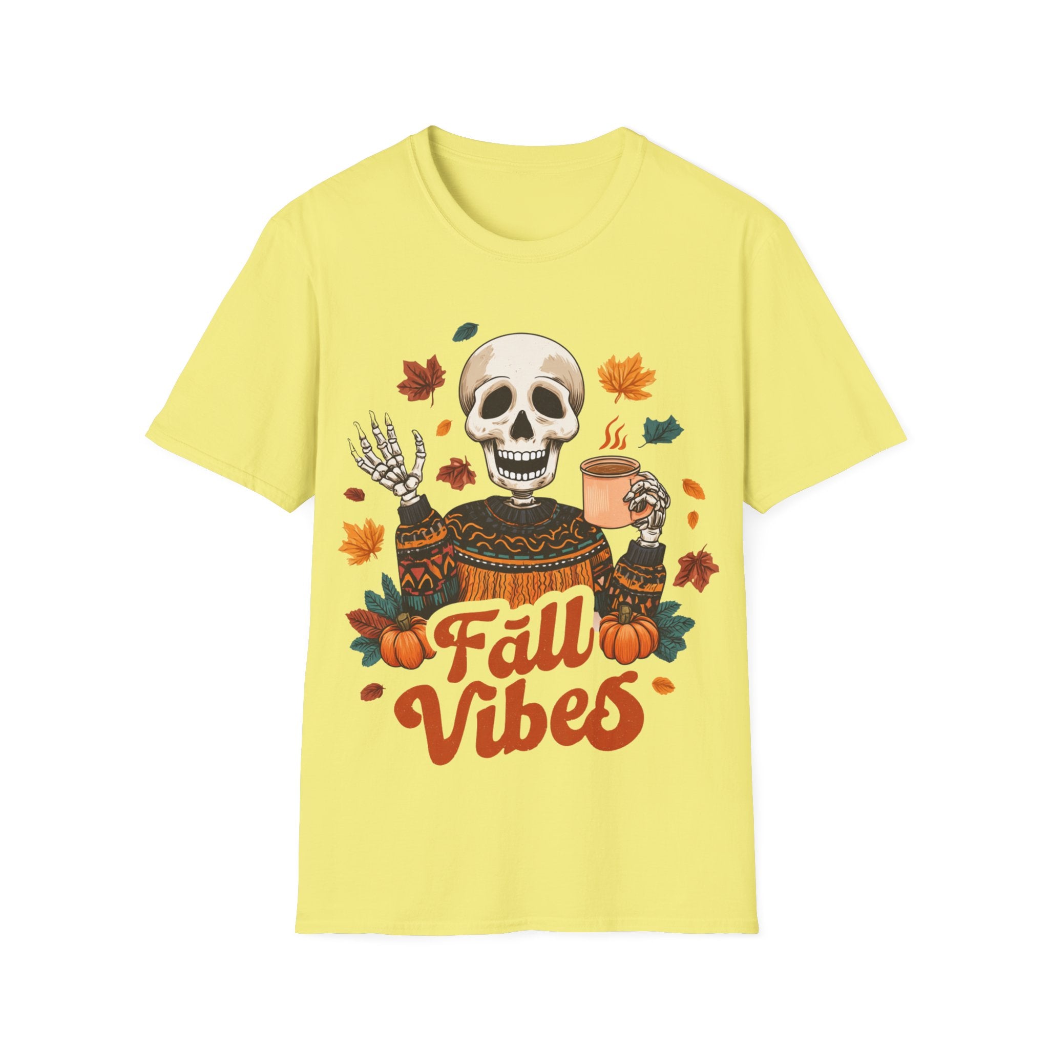 Fall Vibes Skeleton Sweatshirt Art | Cozy Autumn Coffee Skeleton Print | Halloween Fall Decor