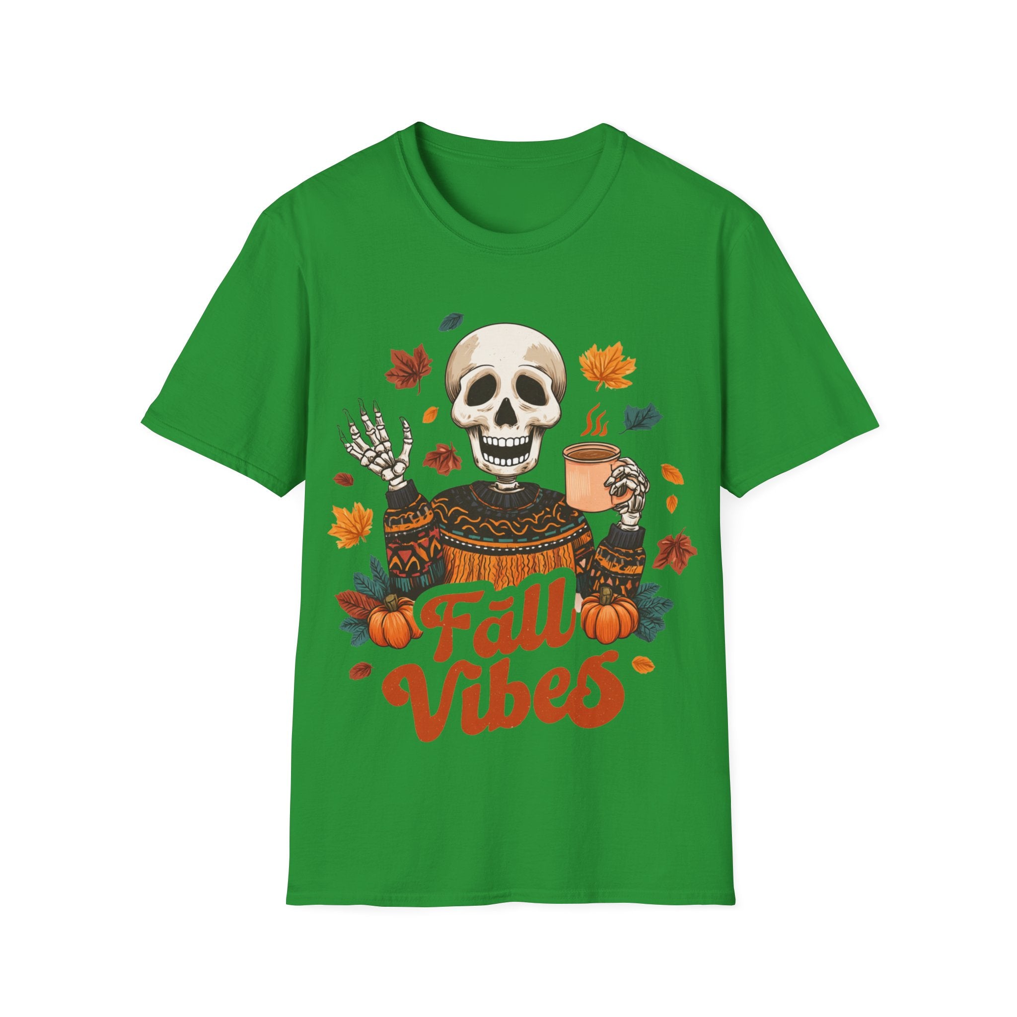 Fall Vibes Skeleton Sweatshirt Art | Cozy Autumn Coffee Skeleton Print | Halloween Fall Decor