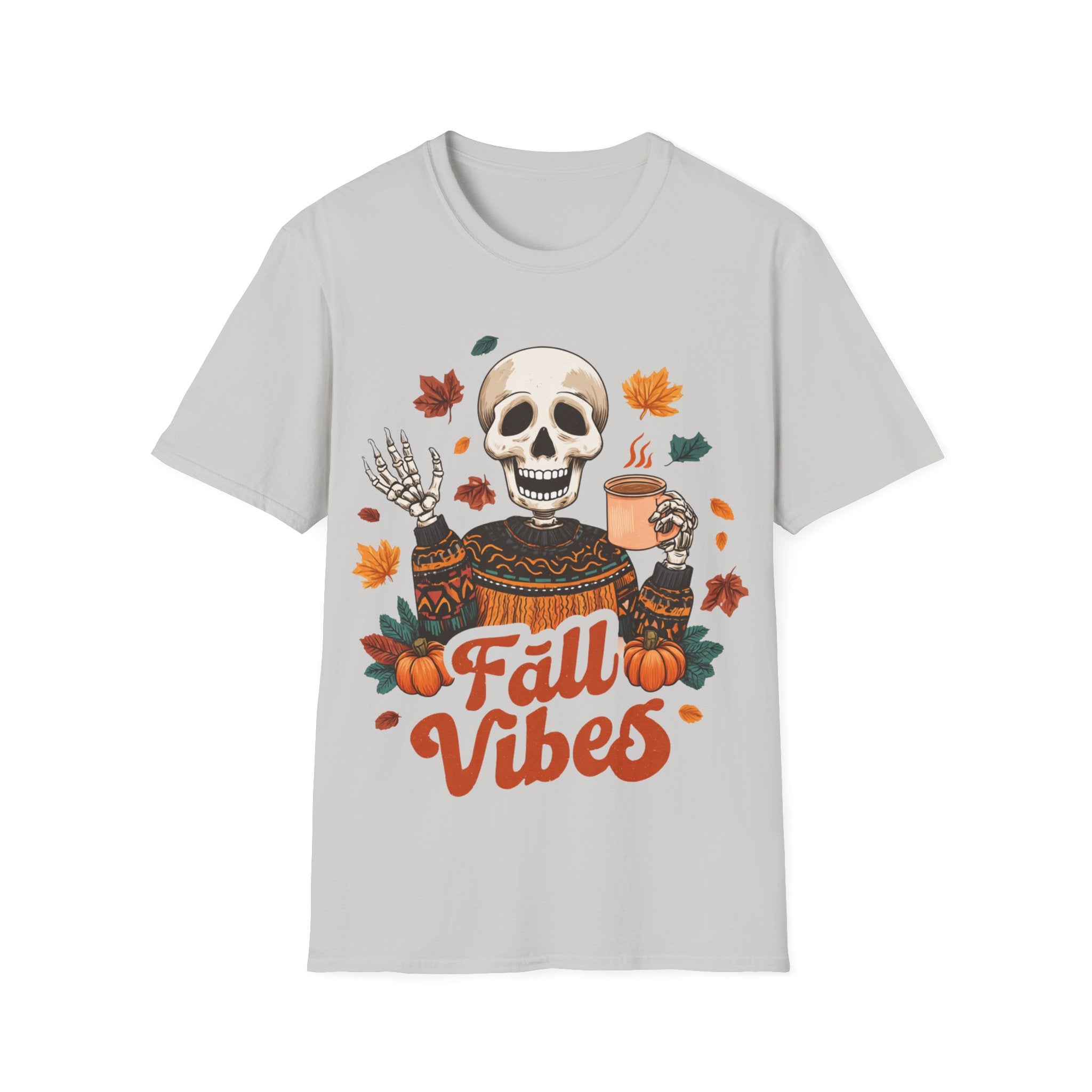 Fall Vibes Skeleton Sweatshirt Art | Cozy Autumn Coffee Skeleton Print | Halloween Fall Decor