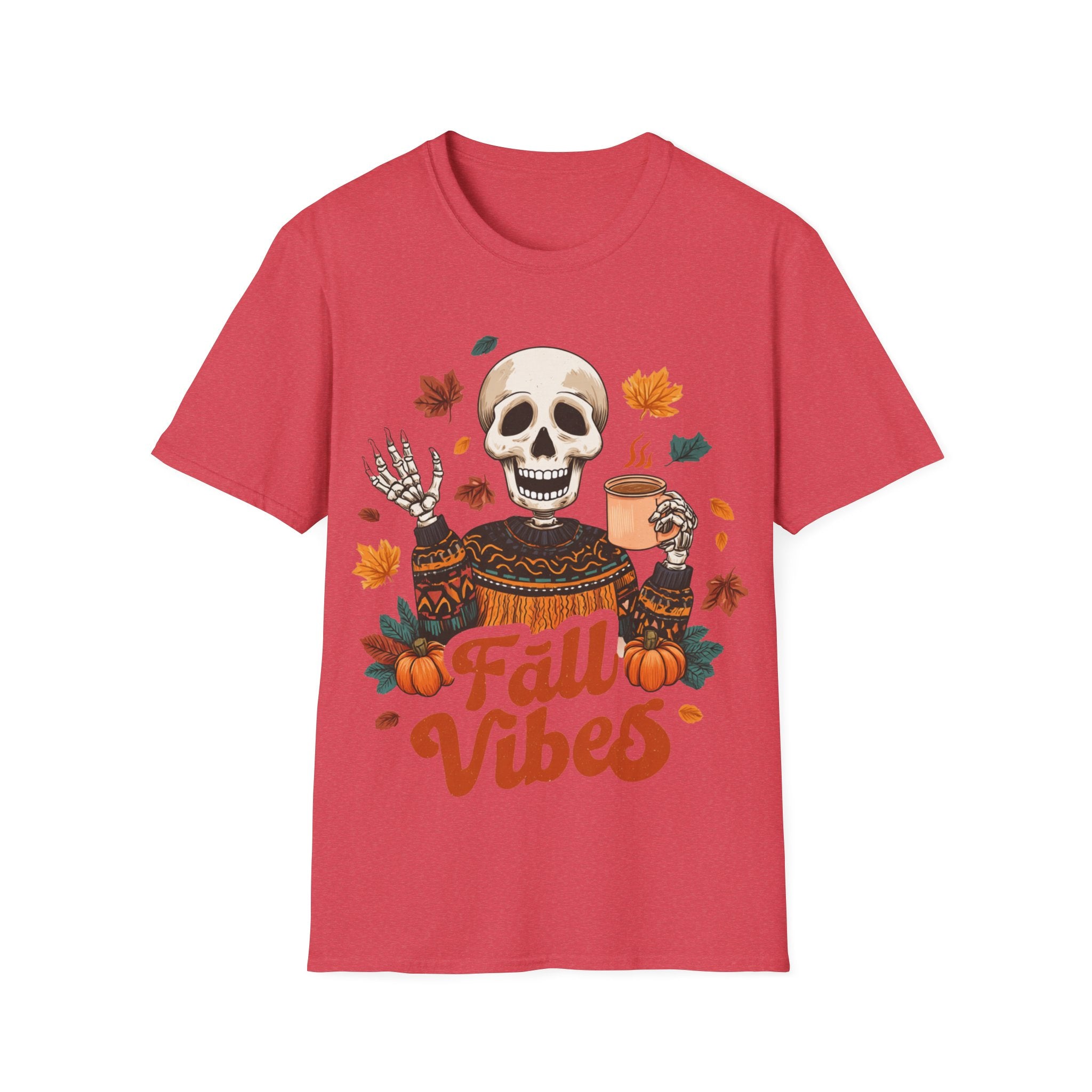 Fall Vibes Skeleton Sweatshirt Art | Cozy Autumn Coffee Skeleton Print | Halloween Fall Decor