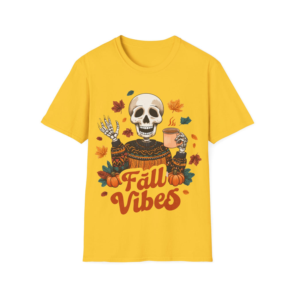 Fall Vibes Skeleton Sweatshirt Art | Cozy Autumn Coffee Skeleton Print | Halloween Fall Decor