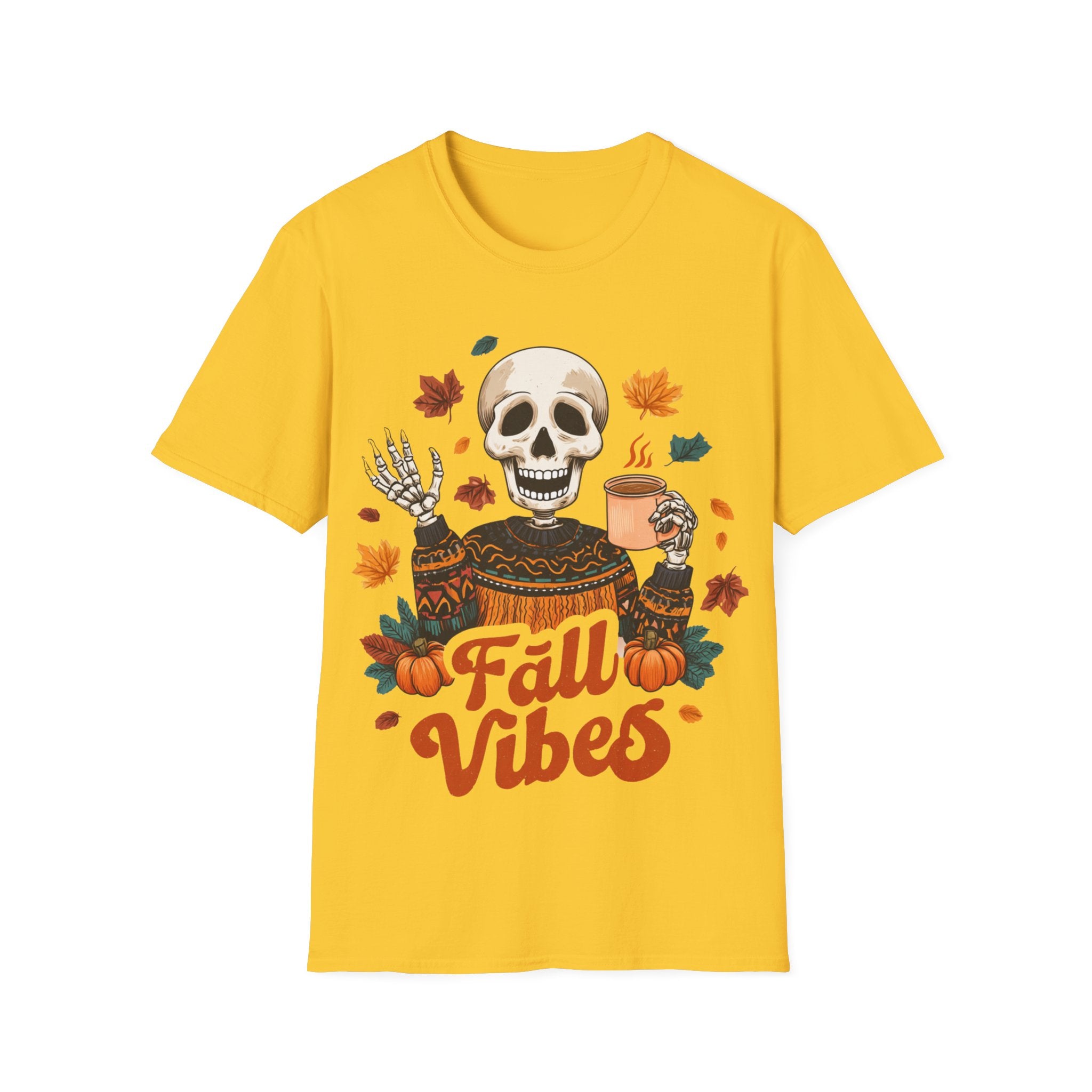 Fall Vibes Skeleton Sweatshirt Art | Cozy Autumn Coffee Skeleton Print | Halloween Fall Decor