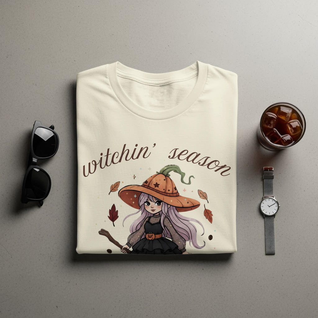 Witchin&#39; season T-shirt, Cute witch graphic tee, Halloween shirt, Fall fashion, Spooky season clothing, Gift for her, Autumn vibes