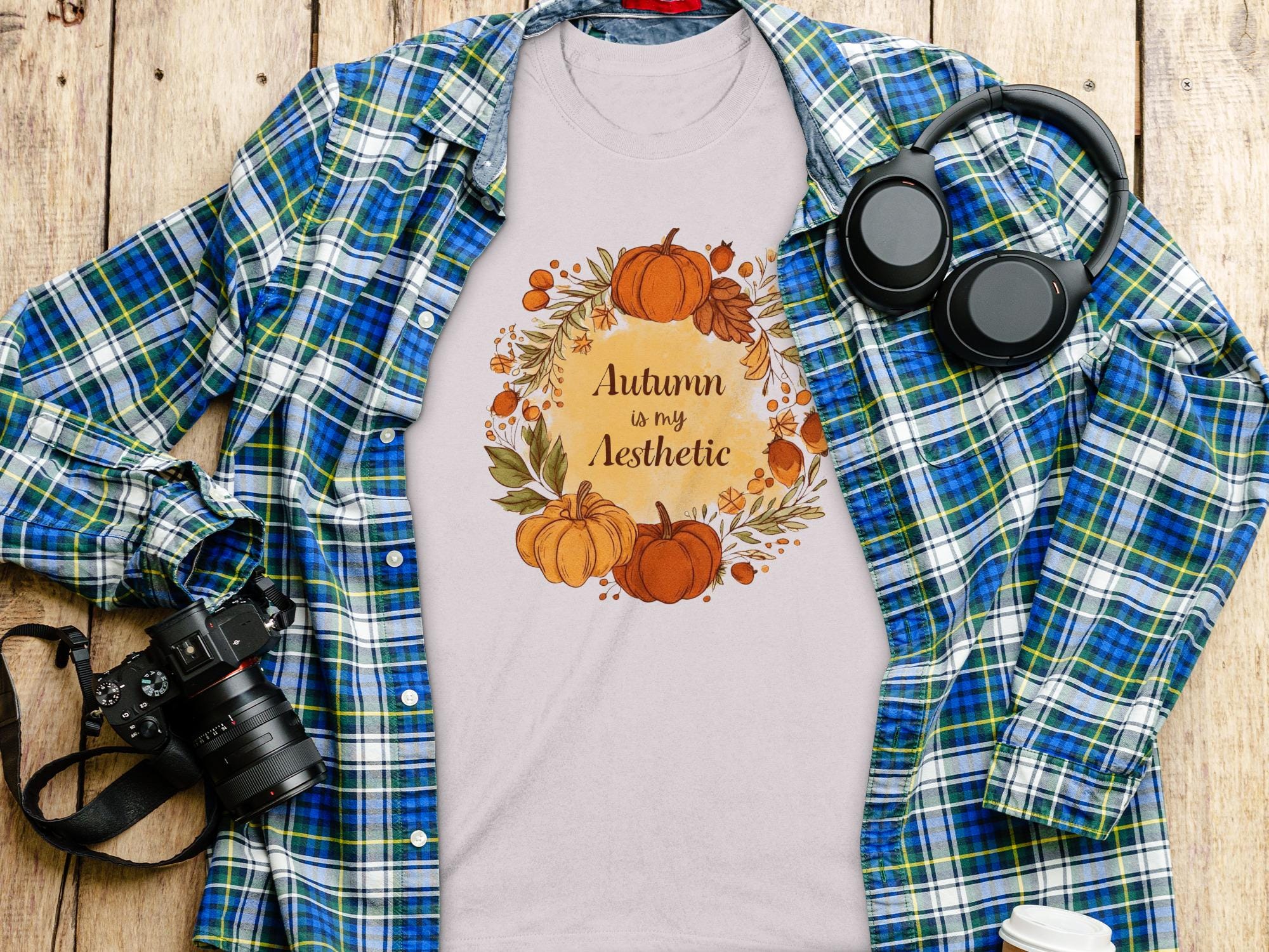 Autumn is My Aesthetic Shirt, Fall Theme Graphic Tee, Pumpkin and Leaves Design, Cozy Season Fashion, Perfect Fall Outfit