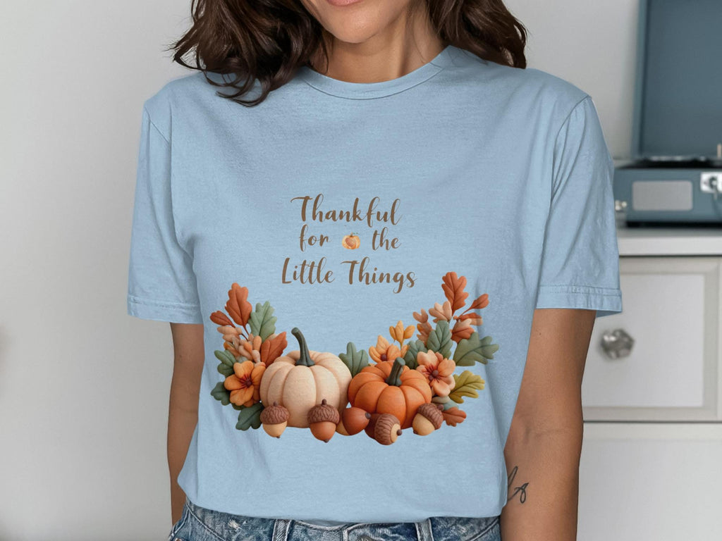 Thankful For The Little Things Shirt, Fall Autumn Pumpkin Shirt, Thanksgiving Graphic Tee, Harvest Season Shirt, Cute Fall Shirt