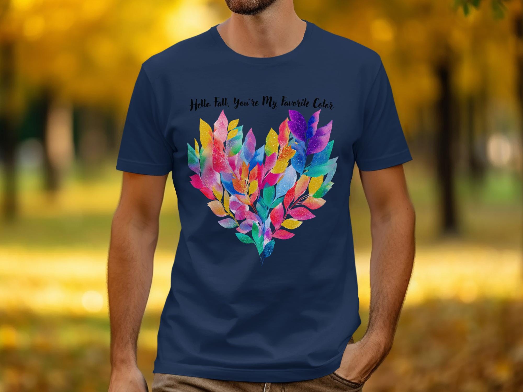 Hello Fall T-Shirt, You&#39;re My Favorite Color Shirt, Colorful Autumn Leaves Tee, Fall Season Graphic Top, Mens Casual Fall Shirt