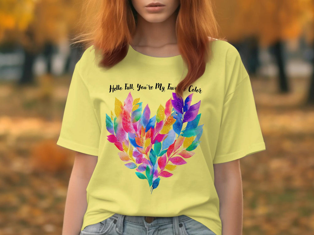 Hello Fall You&#39;re My Favorite Color T-Shirt, Autumn Leaves Graphic Tee, Colorful Fall Shirt, Seasonal Clothing, Cute Fall Outfit