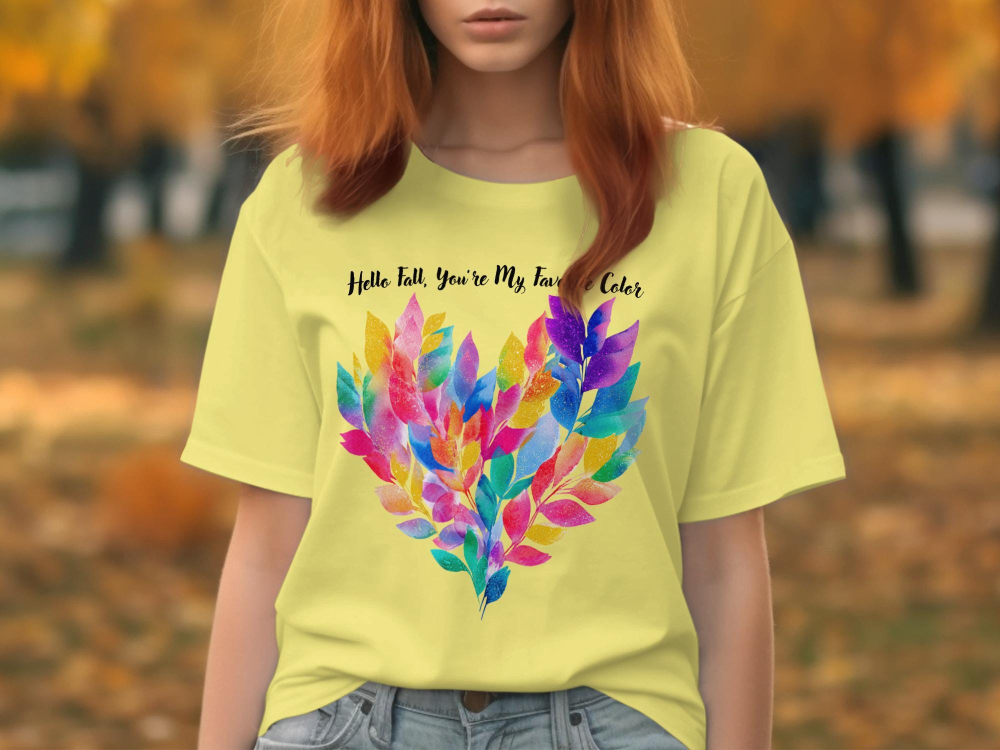 Hello Fall You&#39;re My Favorite Color T-Shirt, Autumn Leaves Graphic Tee, Colorful Fall Shirt, Seasonal Clothing, Cute Fall Outfit