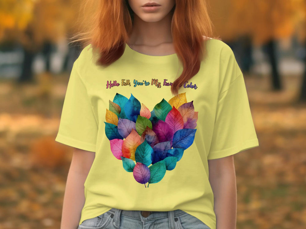 Fall Season T-Shirt, Colorful Leaf Design Tee, Autumn Outfit, Gift for Her, Casual Fall Fashion, Graphic Tee for Women