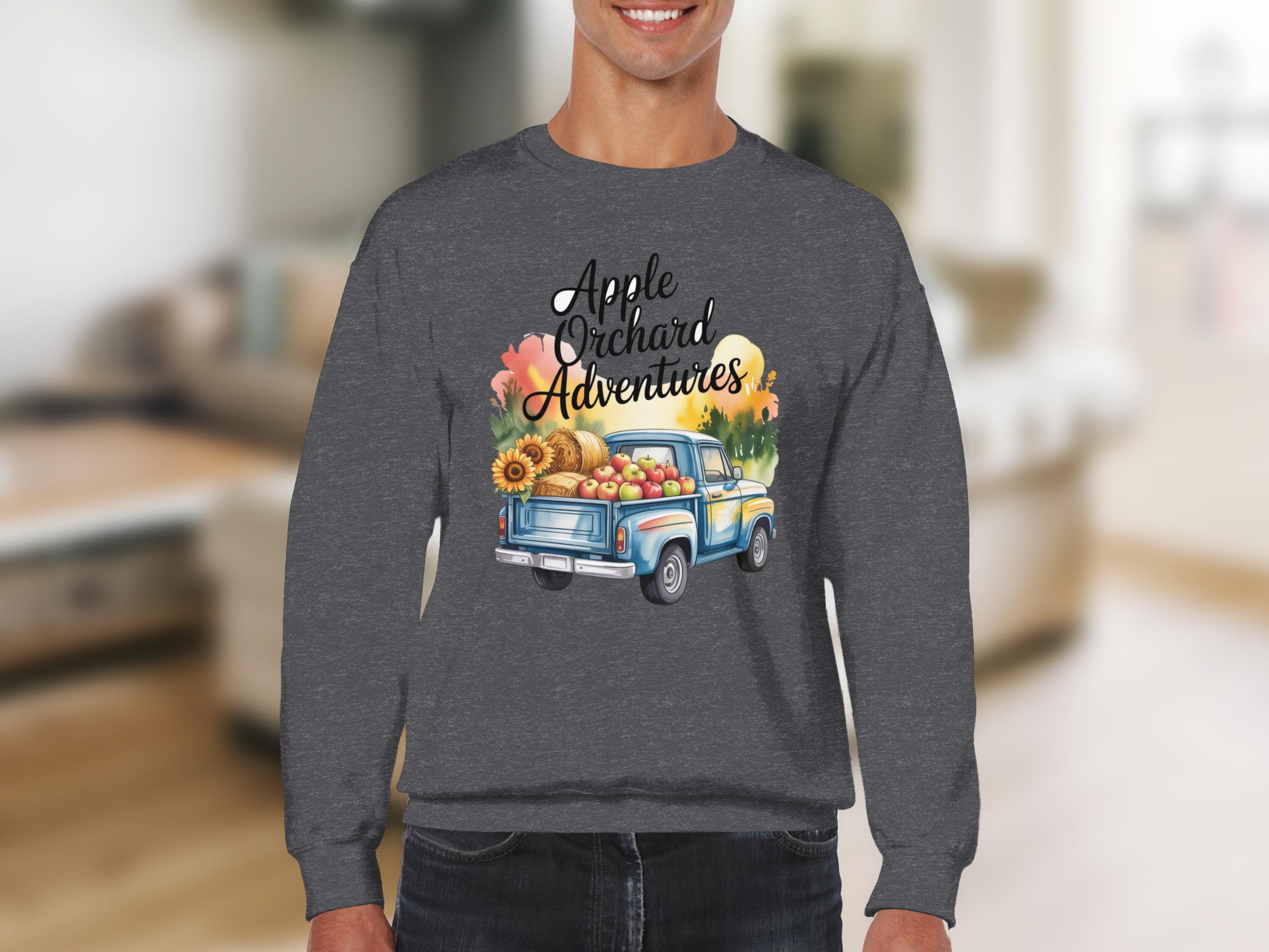 Apple Orchard Adventures Sweatshirt, Vintage Truck Fall Hoodie, Cozy Autumn Sweatshirt, Sunflower Pumpkin Sweater