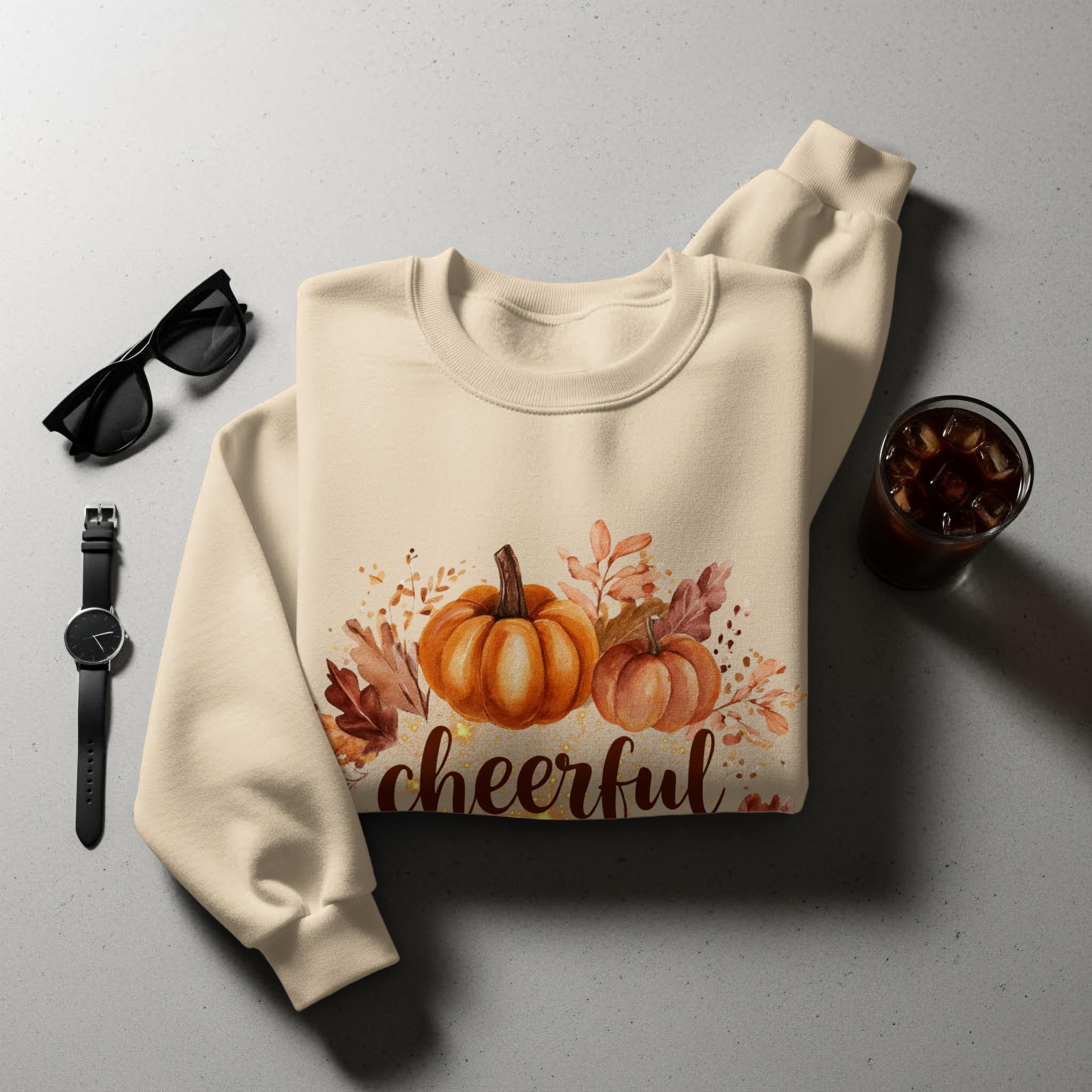 Cheerful Pumpkin Sweatshirt, Fall Season Apparel, Autumn Pumpkin Sweater, Cozy Pumpkin Graphics, Casual Fall Clothing