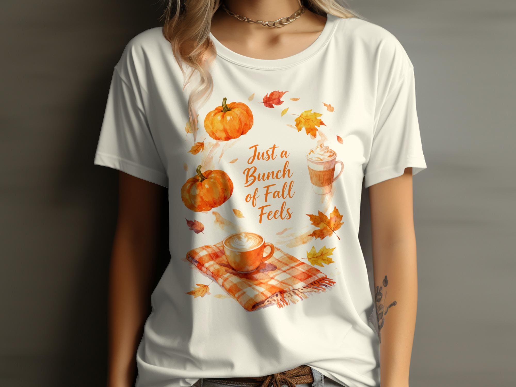 Fall Feels Graphic Tee, Autumn Pumpkin Shirt, Cozy Fall Coffee T-Shirt, Seasonal Harvest Top, Cute Fall Leaves Shirt
