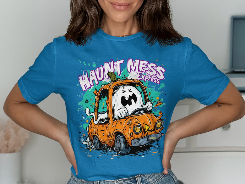 Haunt Mess Express T-Shirt, Halloween Graphic Tee, Ghost Pumpkin Shirt, Spooky Season Outfit, Cute Halloween Top, Trendy Fall Apparel
