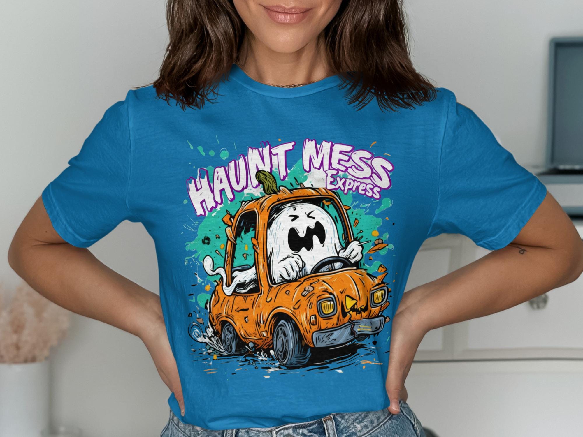Haunt Mess Express T-Shirt, Halloween Graphic Tee, Ghost Pumpkin Shirt, Spooky Season Outfit, Cute Halloween Top, Trendy Fall Apparel