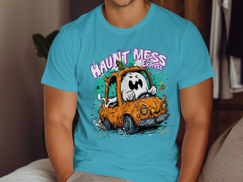 Haunt Mess Express funny Halloween shirt, cute ghost driving car tee, spooky season graphic t-shirt, Halloween costume top