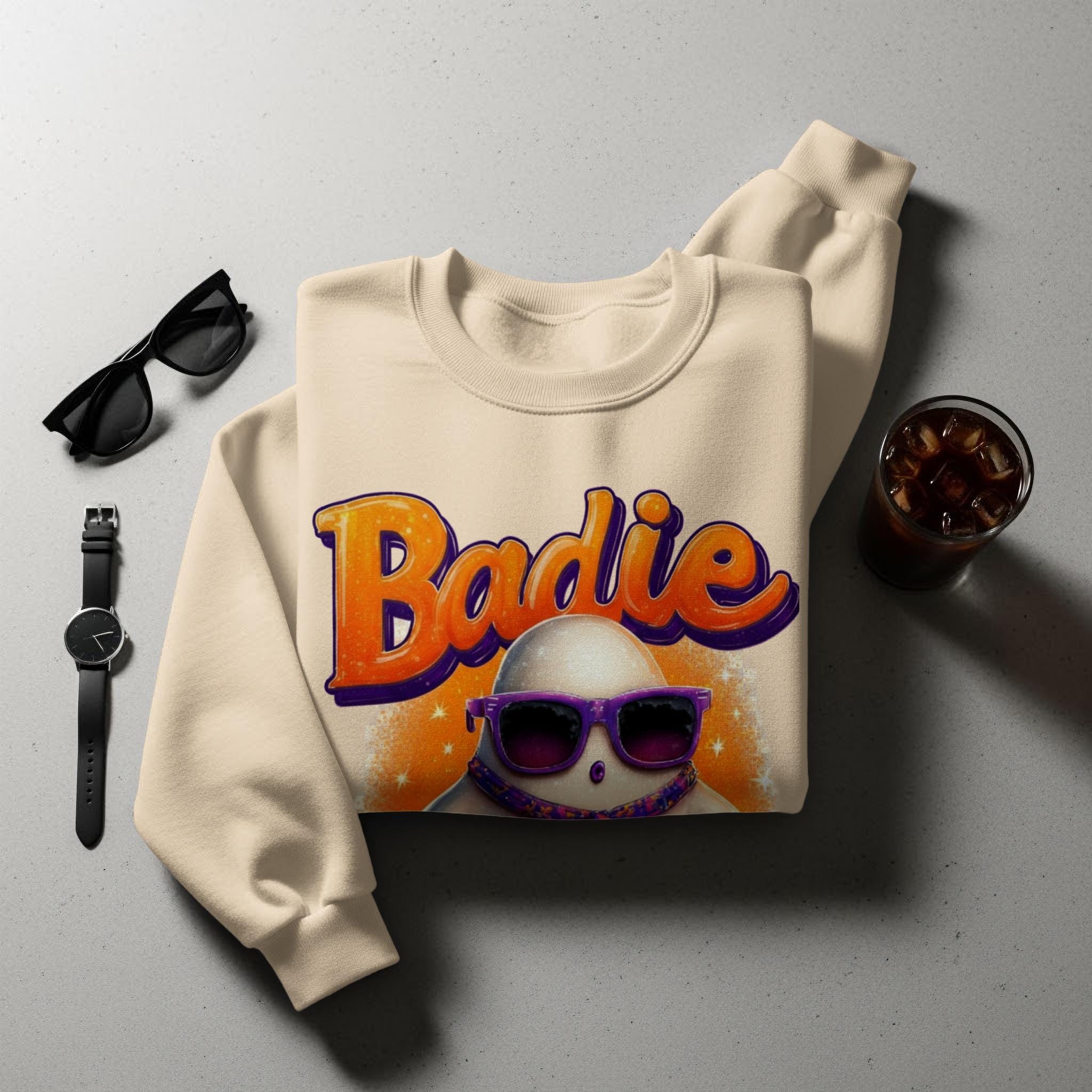 Badie Graphic Sweatshirt, Fun Casual Wear, Unique Artistic Design, Perfect Gift Idea, Trendy Apparel, Cozy Comfortable Fit