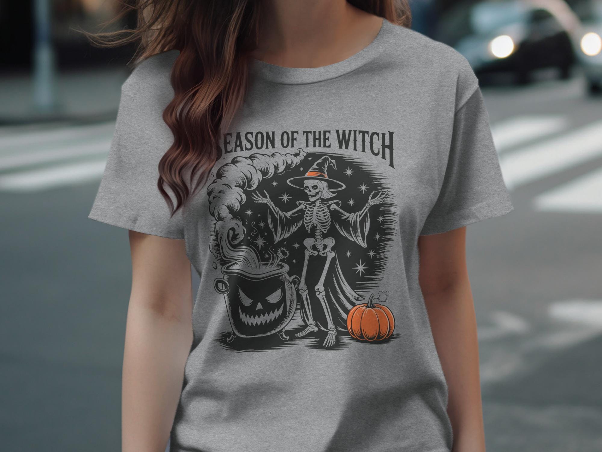 Season of the Witch T-shirt, Halloween Witch Skeleton Tee, Spooky Graphic Tee, Halloween Pumpkin Shirt, Creepy Fall Fashion