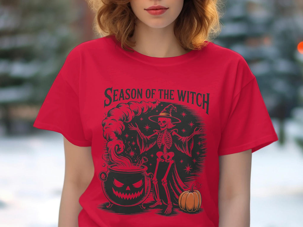 Season of the Witch Shirt, Halloween Skeleton Graphic Tee, Spooky Witch Brew, Women&#39;s Halloween Top, Witchy Apparel, Fall Shirt