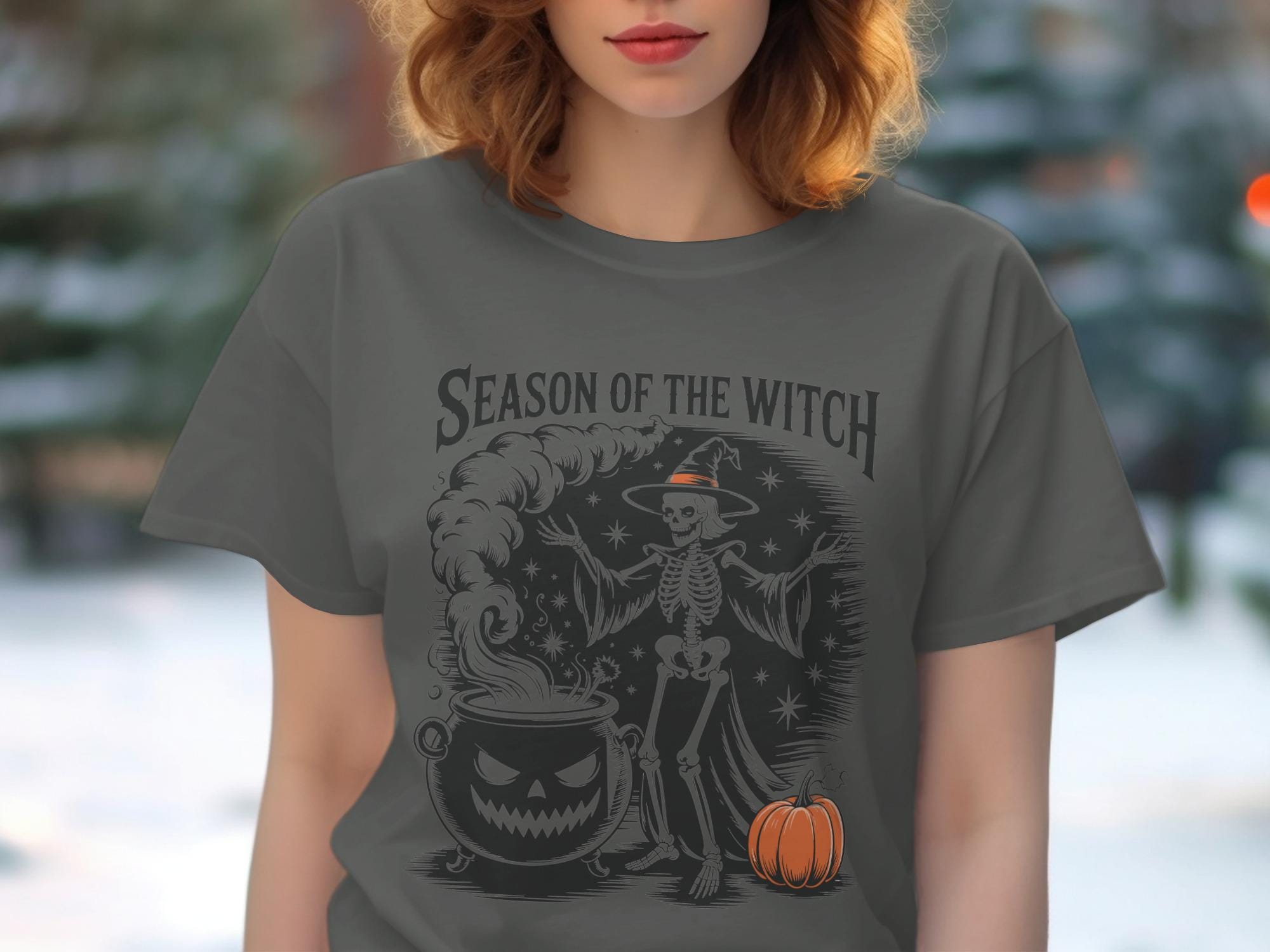 Vintage Halloween Shirt, Season of the Witch Tee, Spooky Skeleton Witch Graphic Unisex T-Shirt, Halloween Party Shirt, Witchy Clothing