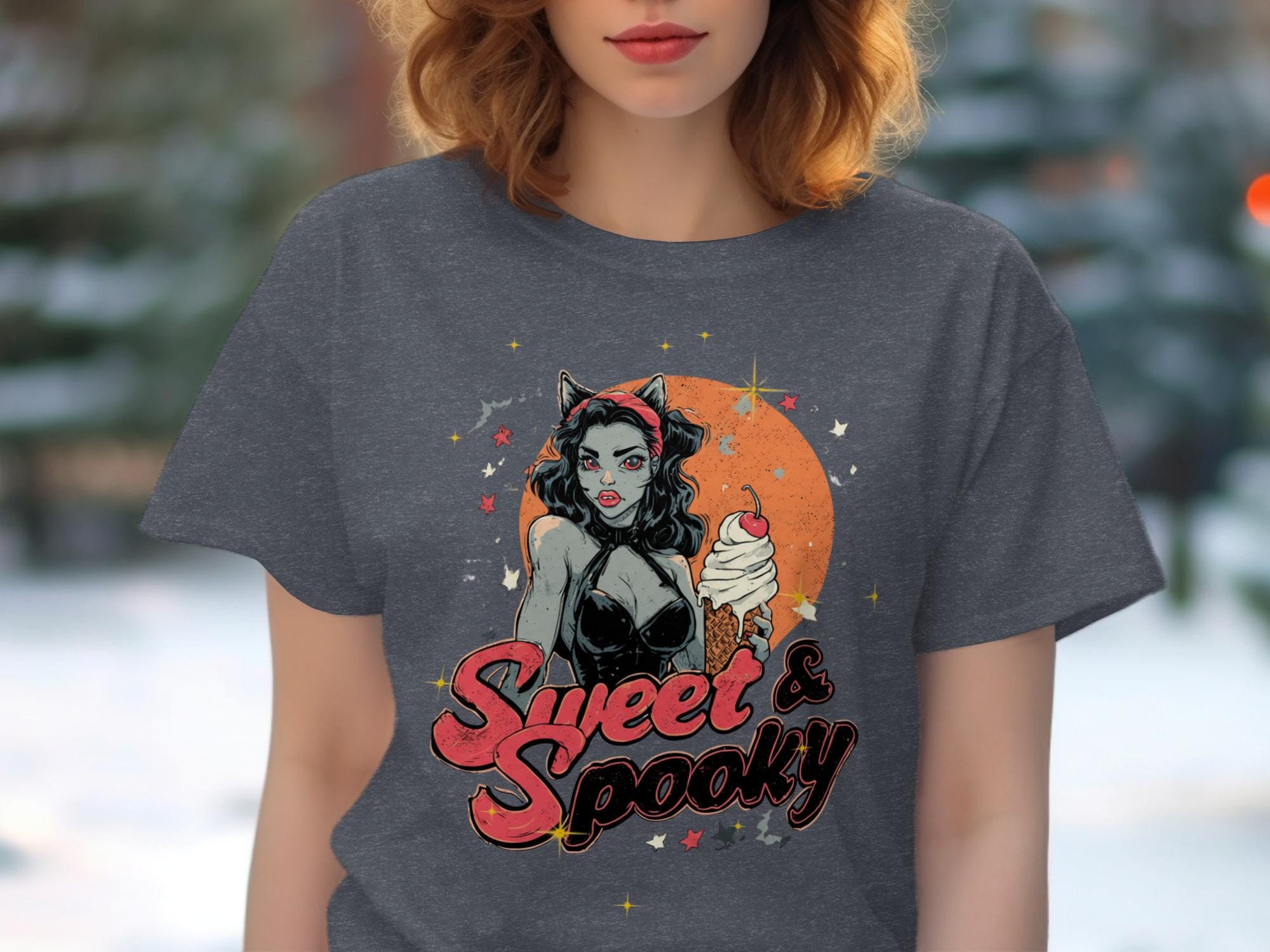 Sweet and Spooky Retro Halloween T-Shirt, Witch Ice Cream Cone Shirt, Vintage Graphic Tee, Unique Halloween Gift for Her