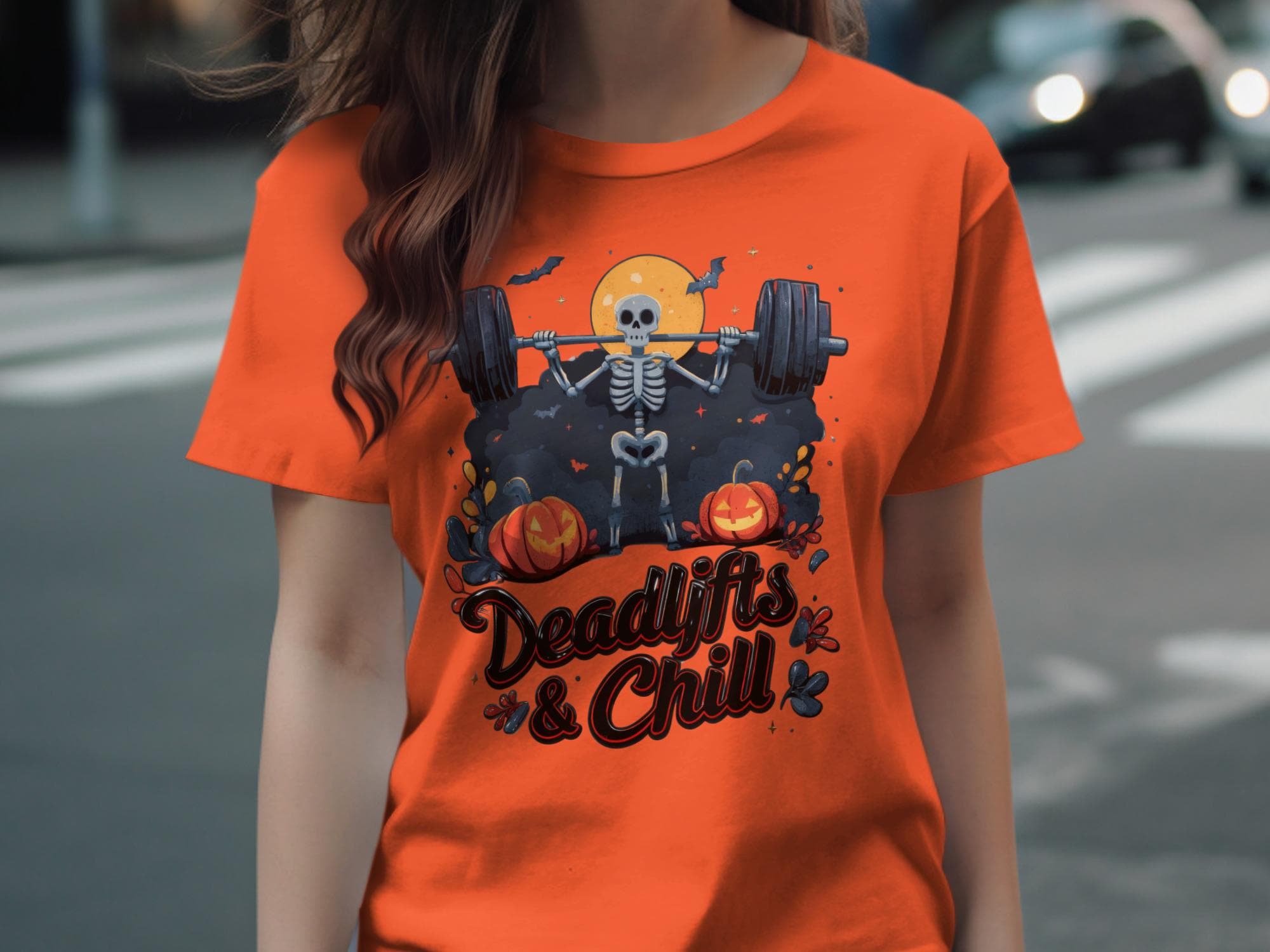 Deadlifts and Chill Halloween Shirt, Funny Gym Skeleton T-shirt, Workout Fitness Tee, Spooky Weightlifting Graphic Top