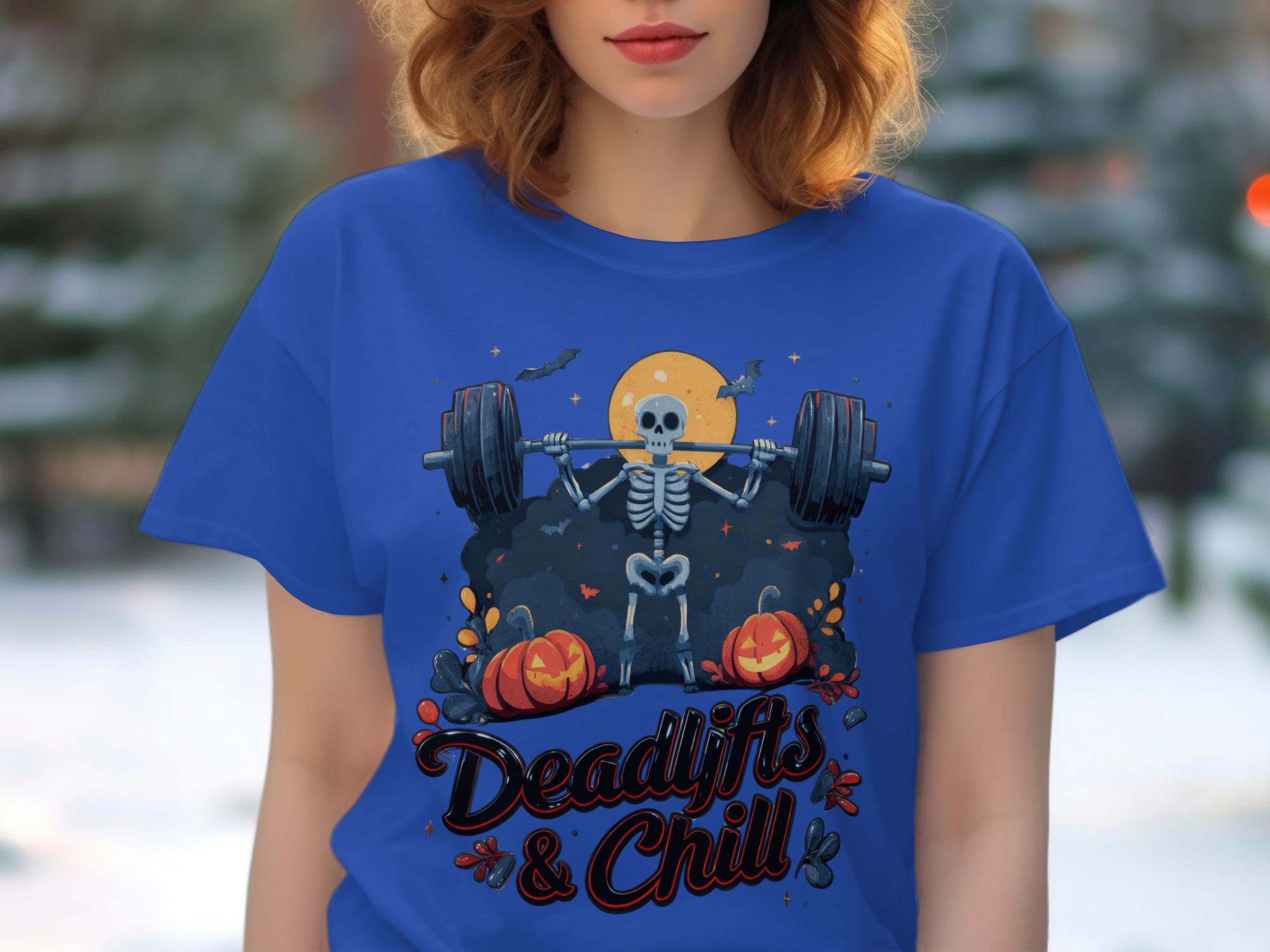 Deadlifts and Chill Halloween T-Shirt, Funny Skeleton Gym Shirt, Spooky Workout Tee, Fitness Halloween Tshirt, Deadlift Shirt
