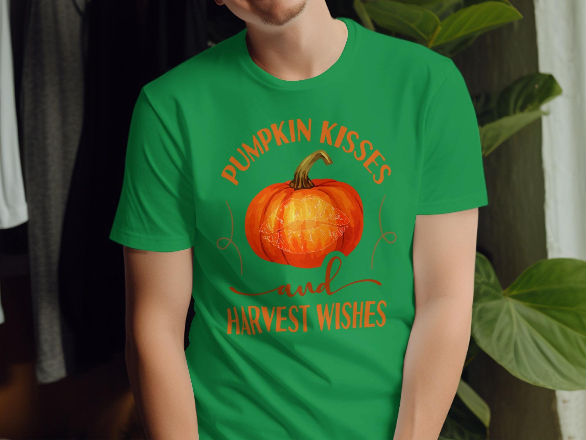 Pumpkin Kisses and Harvest Wishes Shirt, Cute Fall T Shirt, Autumn Pumpkin Tee, Thanksgiving Graphic Tee, Seasonal Apparel