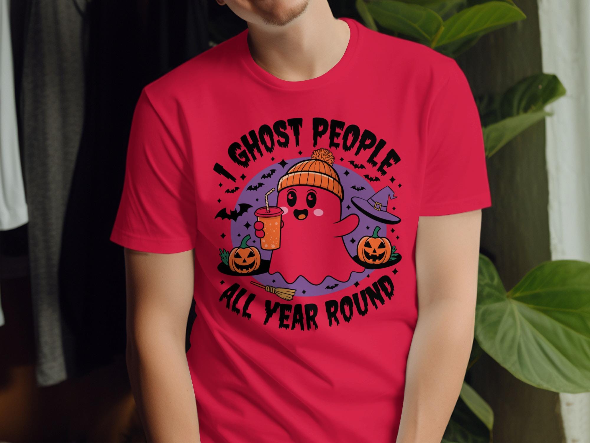Halloween ghost people shirt, spooky all year round design, cute ghost graphic tee, funny ghost lover apparel, pumpkin decor shirt