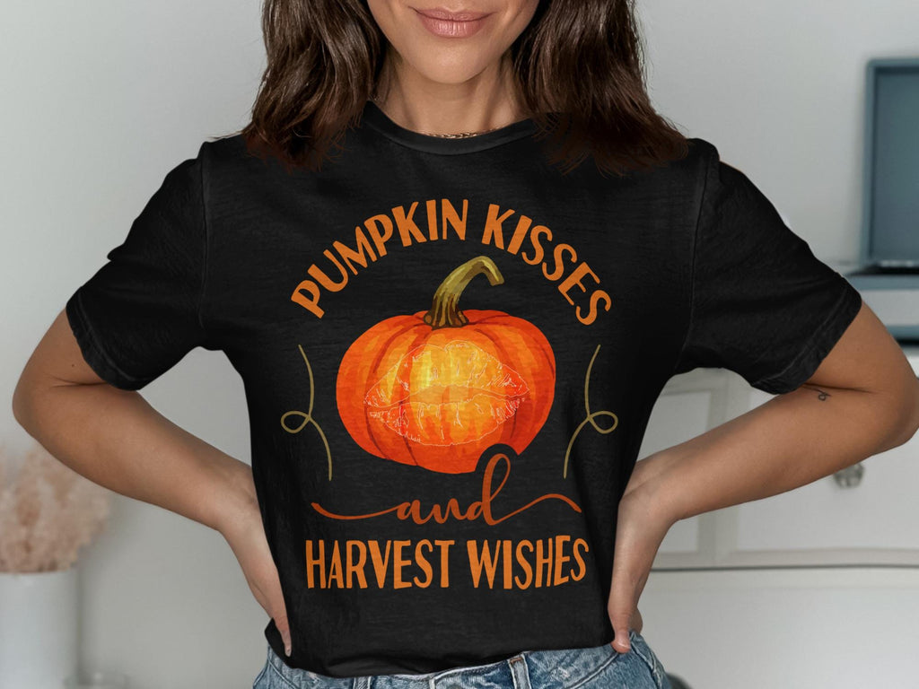 Pumpkin Kisses and Harvest Wishes Shirt, Fall Pumpkin Graphic Tee, Thanksgiving Shirt, Autumn Apparel, Cute Pumpkin Top