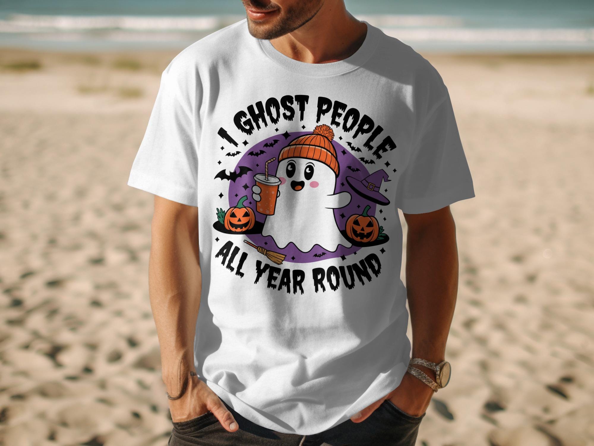 Funny Halloween Shirt, I Ghost People All Year Round Tee, Cute Ghost Design, Spooky Season Graphic T-shirt, Halloween Party Tshirt