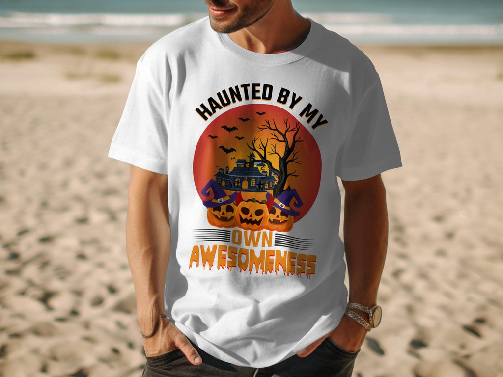 Haunted By My Own Awesomeness Shirt, Halloween Graphic Tee, Spooky Cool T-Shirt, Funny Halloween Outfit, Men&#39;s Halloween Apparel