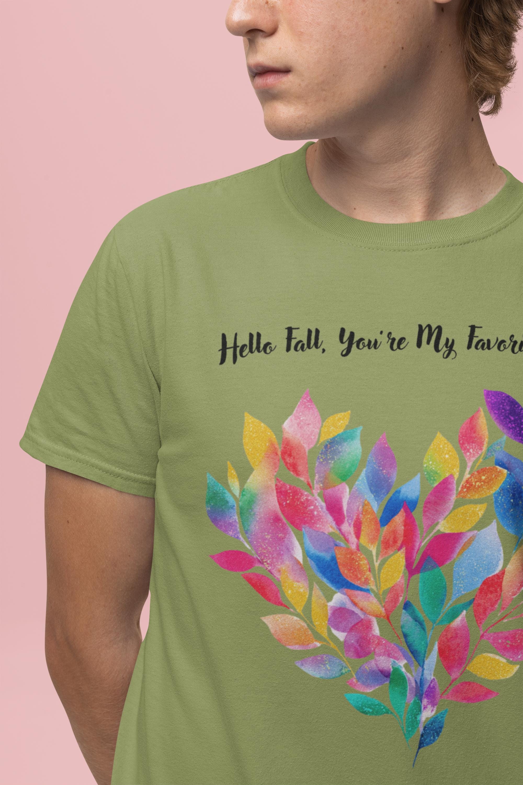 Hello Fall T-Shirt: Watercolor Autumn Leaves Heart Design