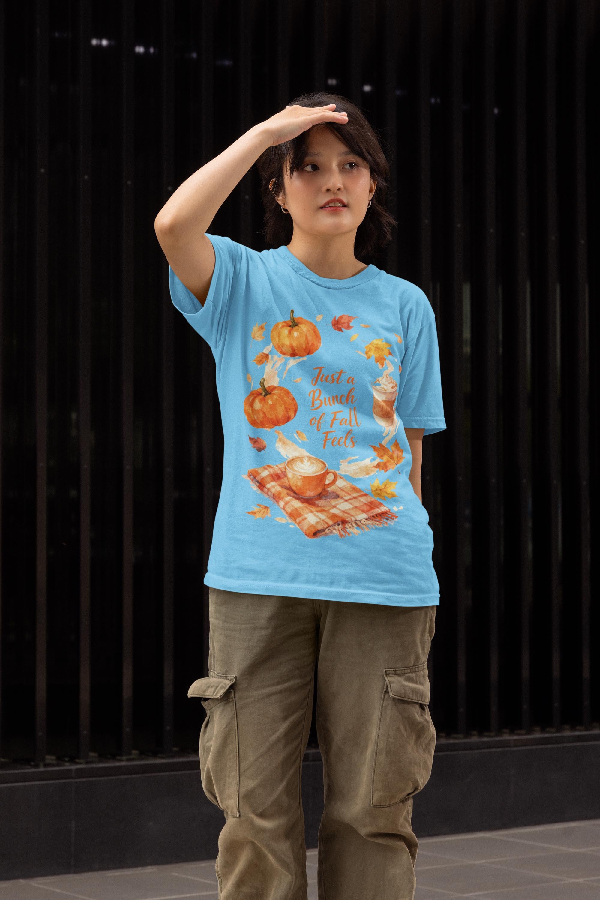 Fall Feels T-Shirt: Pumpkin Latte, Autumn Leaves Design