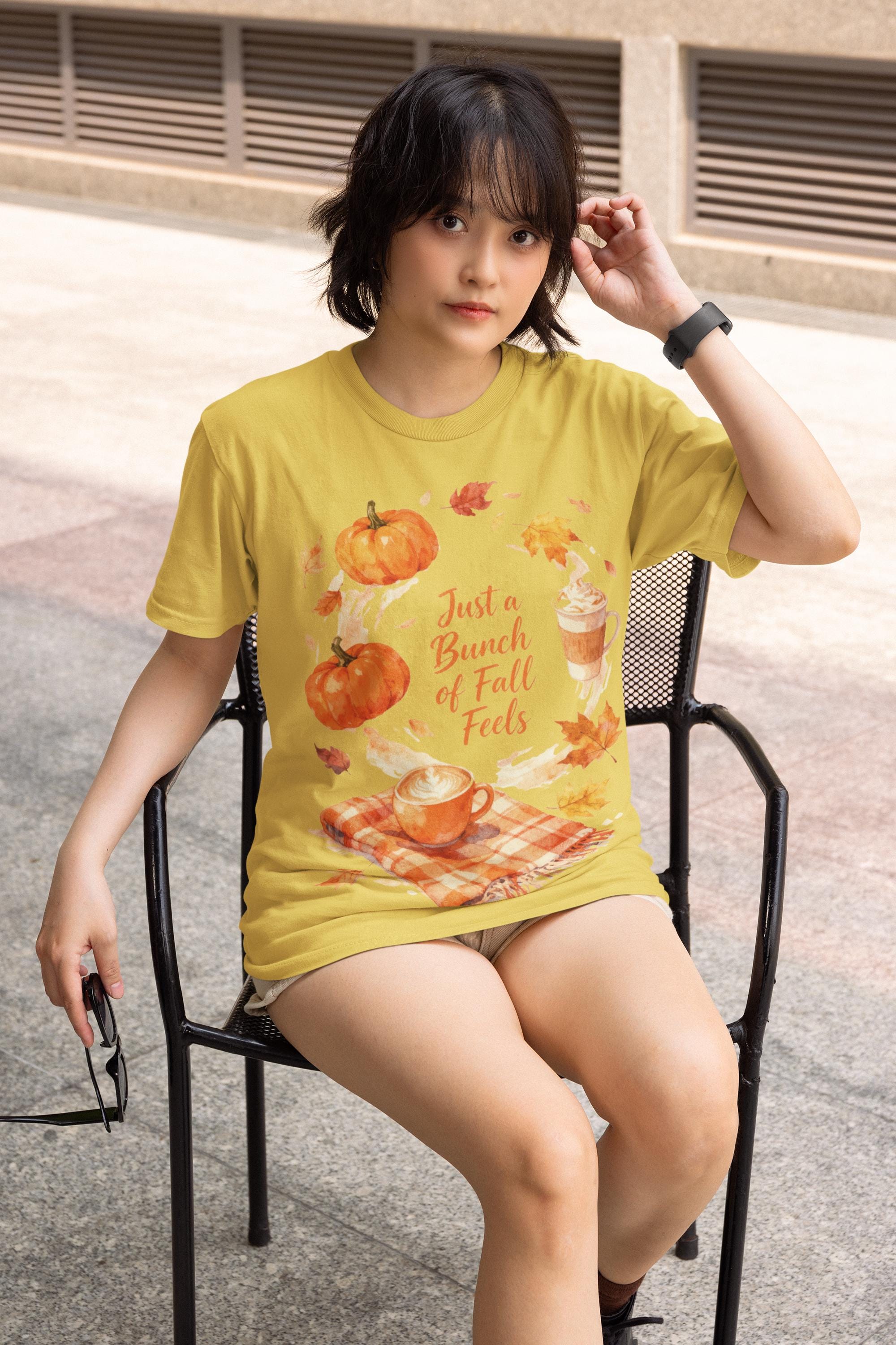 Fall Feels T-Shirt: Pumpkin Latte, Autumn Leaves Design