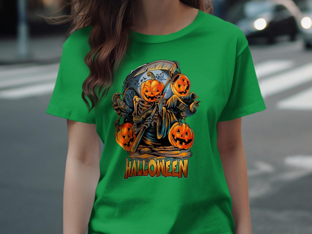 Halloween Grim Reaper T-shirt, Spooky Pumpkin T-shirt, Grim Reaper Art Shirt, Funny Halloween Graphic Tee, Horror Halloween Costume